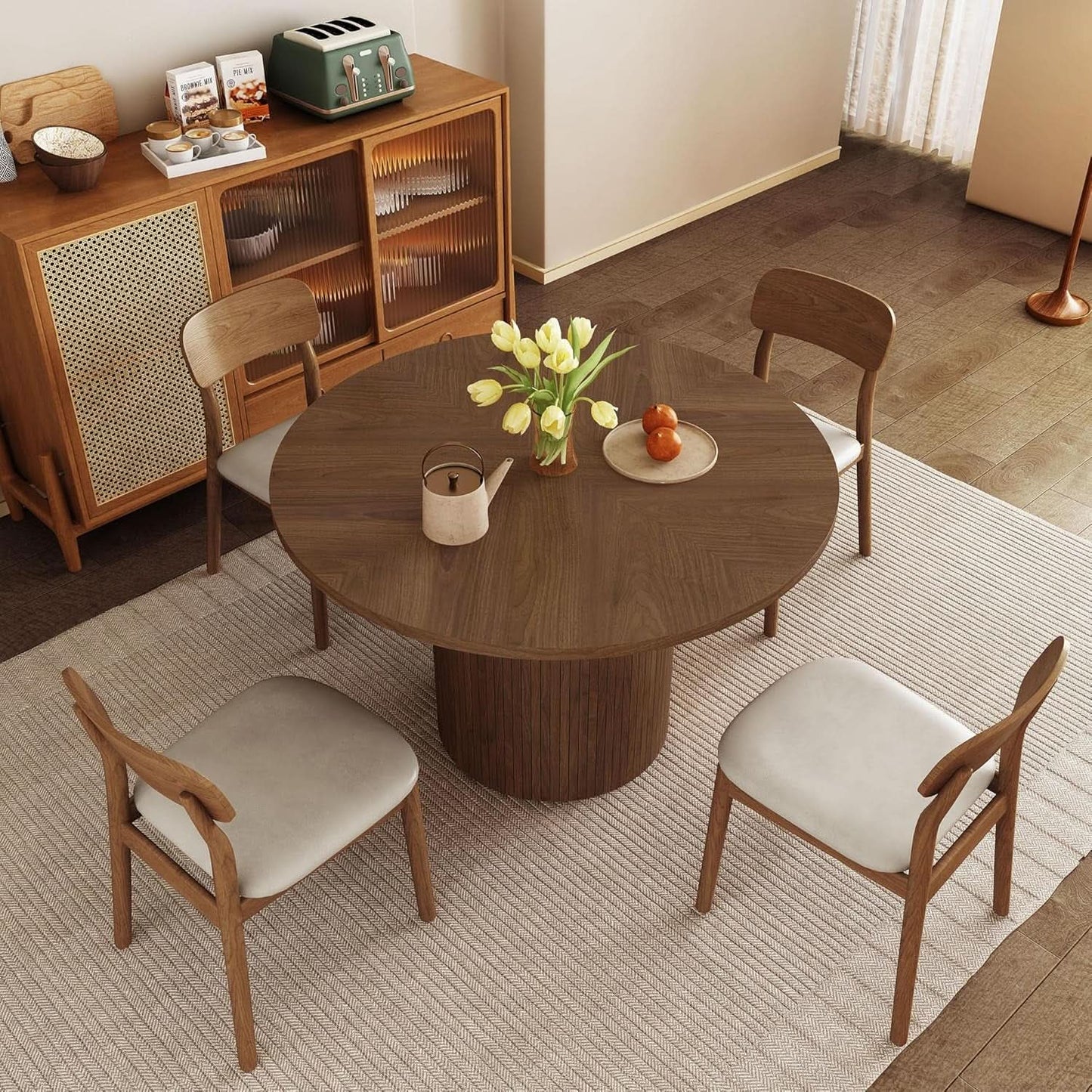 Round Dining Table For 4 Walnut 47 Inch Modern Farmhouse from PriceLows™