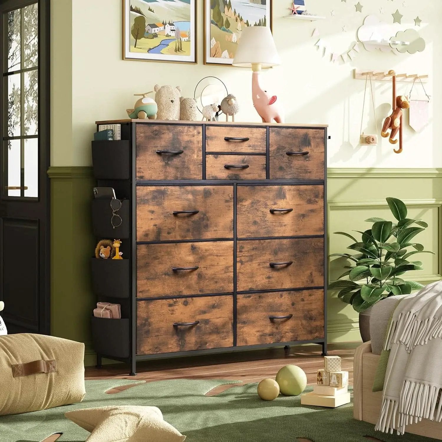 Dresser With 10 Drawers In Rustic Brown Wood Grain Finish from PriceLows™