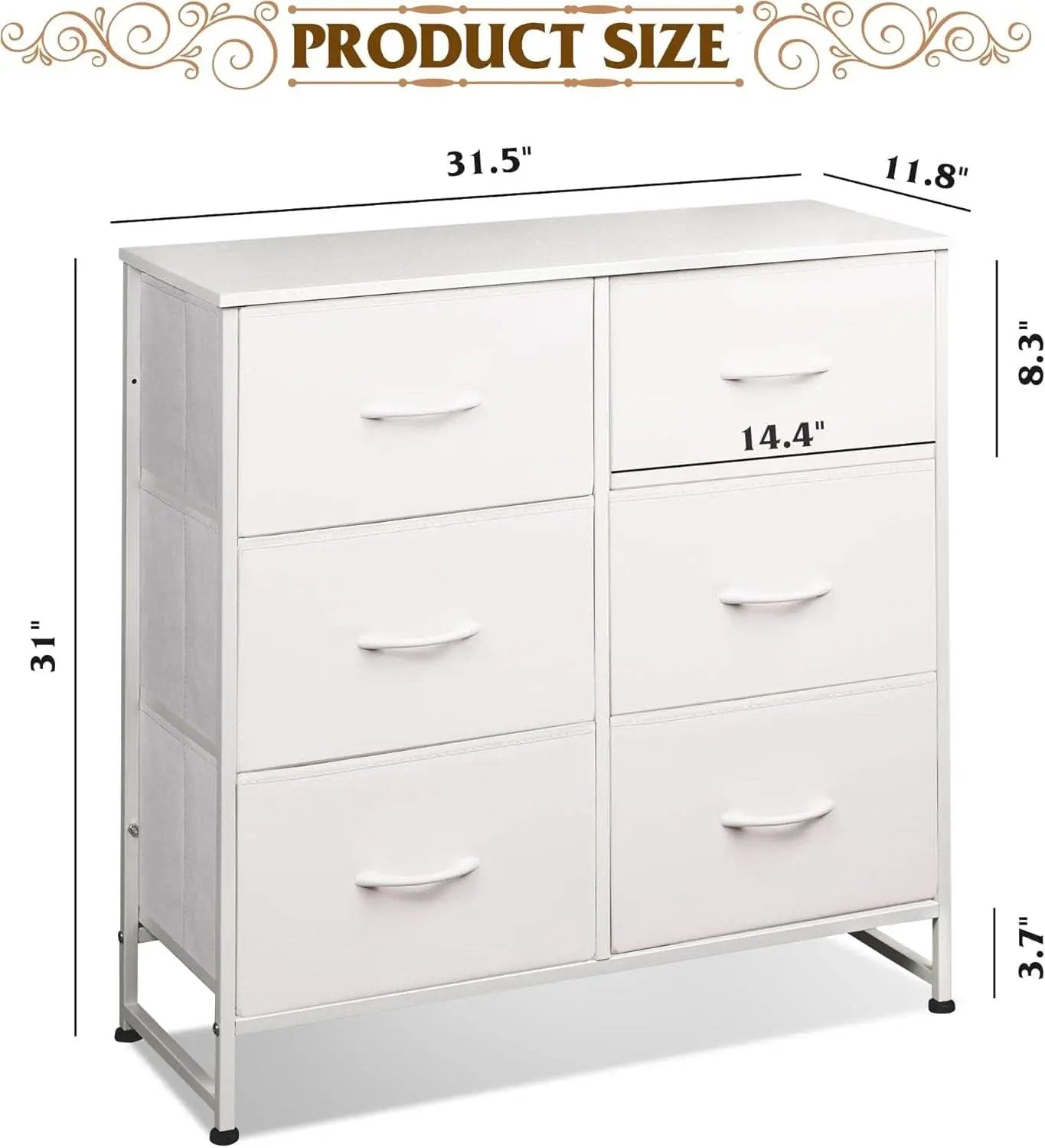 White Fabric Dresser With 6 Drawers And Fabric Bins from PriceLows™