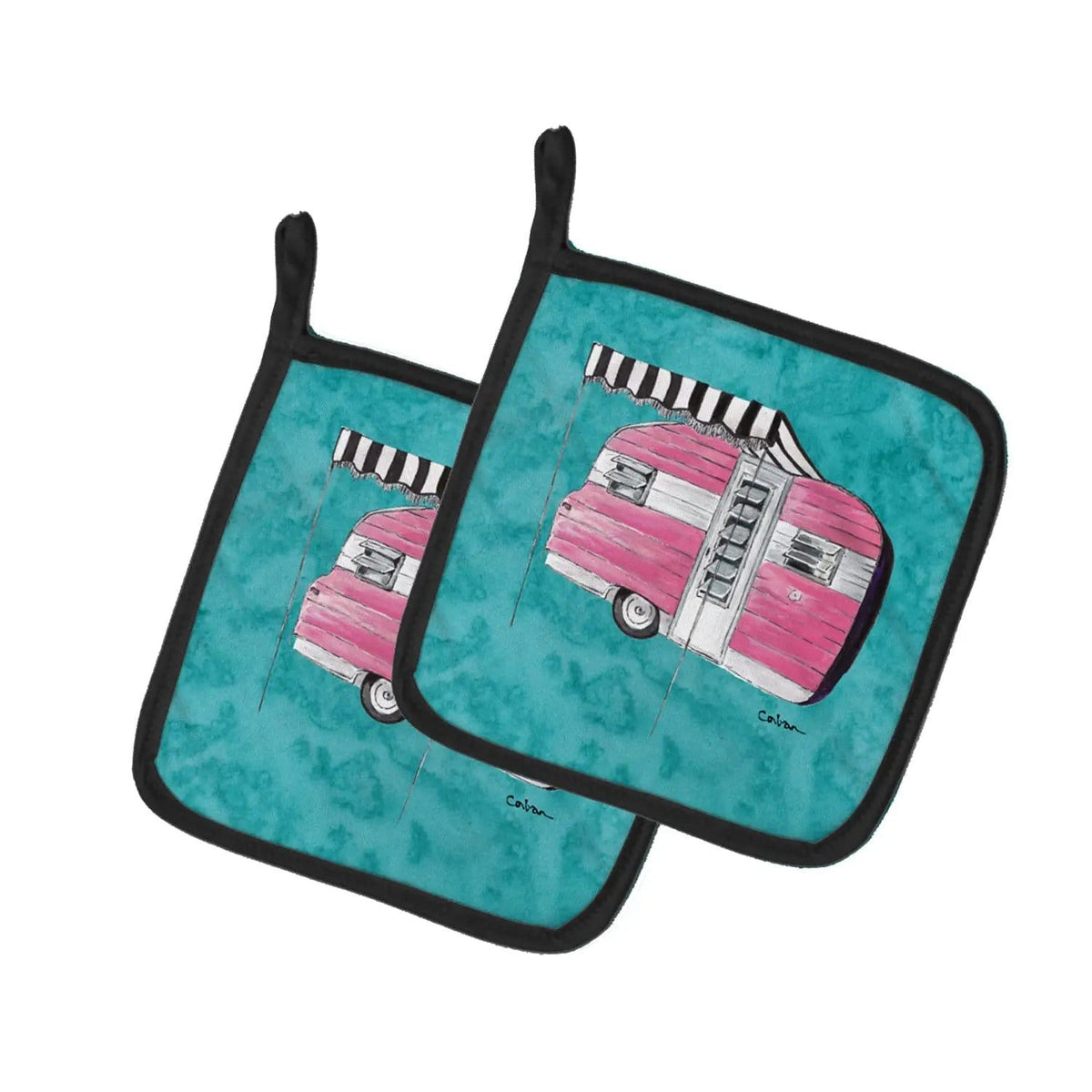 Pot Holder Set of 2 | Heat Resistant Quilted Hot Pads | 7.5 x 7.5 Inch | Welcome to the Trailer (Style 2)