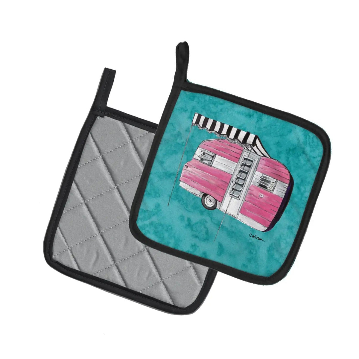 Pot Holder Set of 2 | Heat Resistant Quilted Hot Pads | 7.5 x 7.5 Inch | Welcome to the Trailer (Style 2)