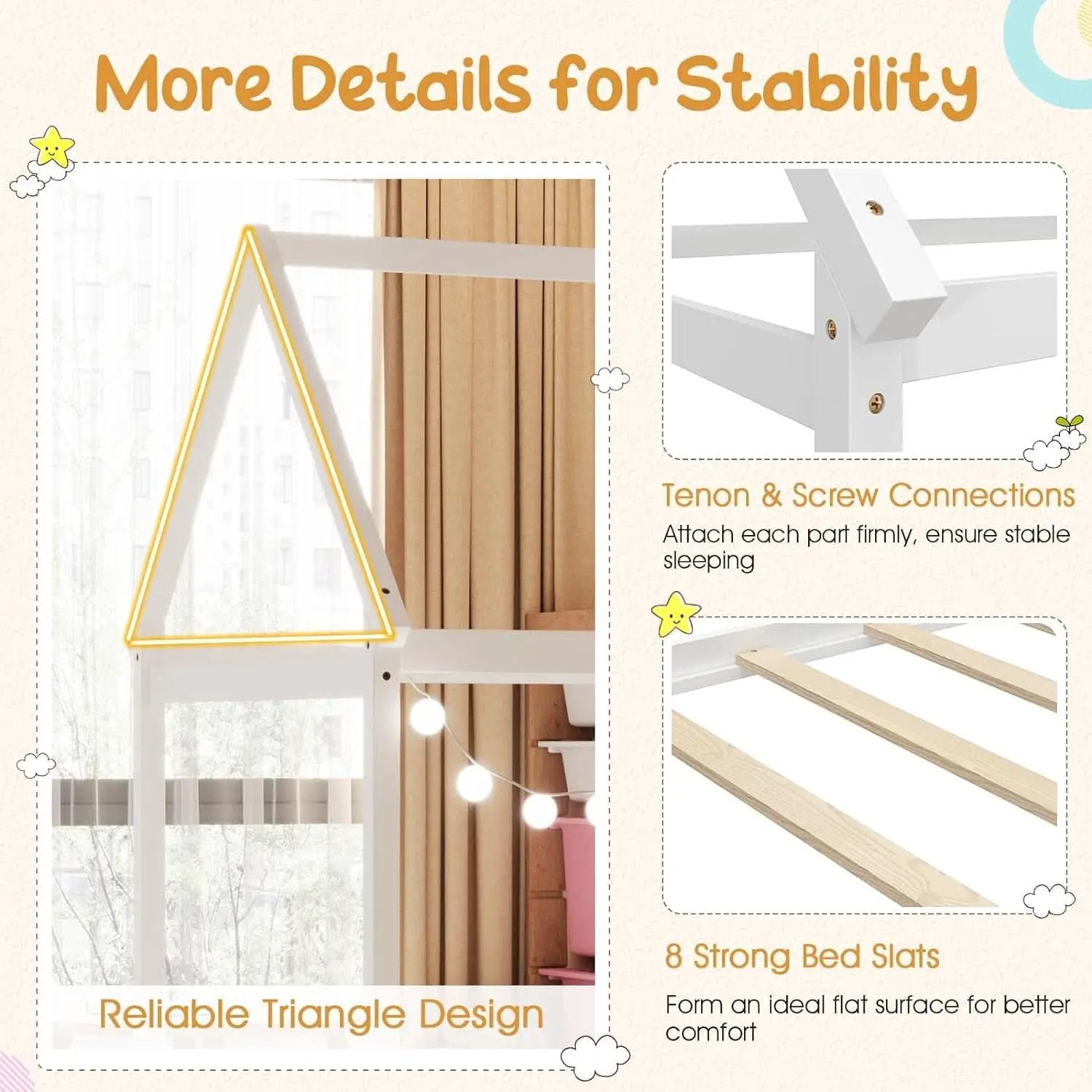 Twin House Bed Frame With Roof Canopy Montessori For Kids from PriceLows™
