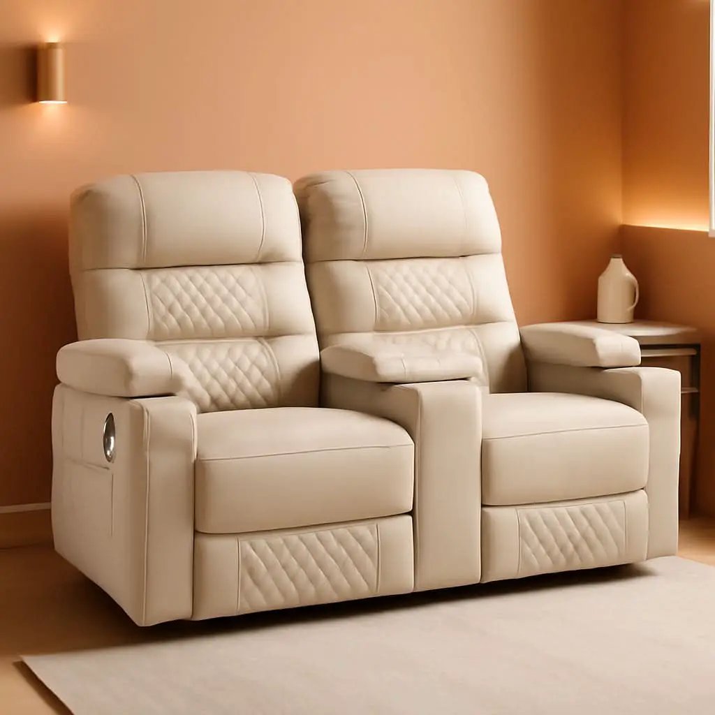 Power Recliner Loveseat With Console And Heat Vibration USB Light Grey from PriceLows™