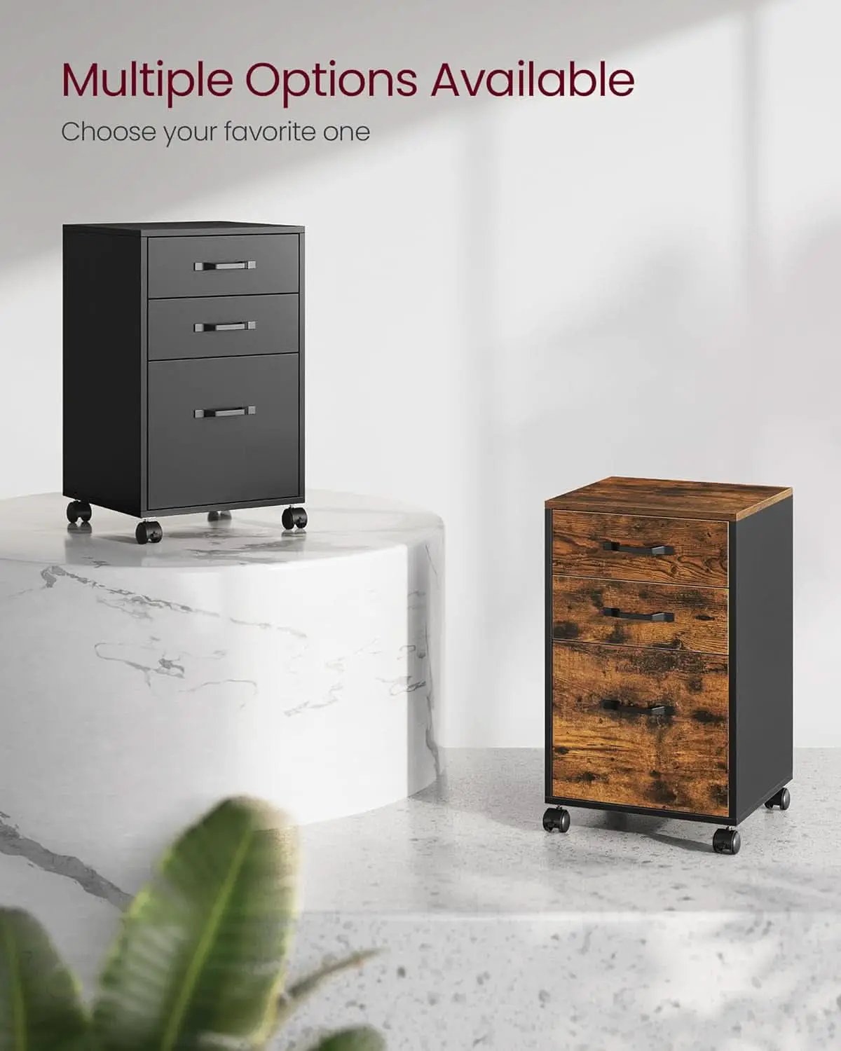 Three Drawer File Cabinet With Wheels For A4 And Letter Documents Rustic Brown from PriceLows™