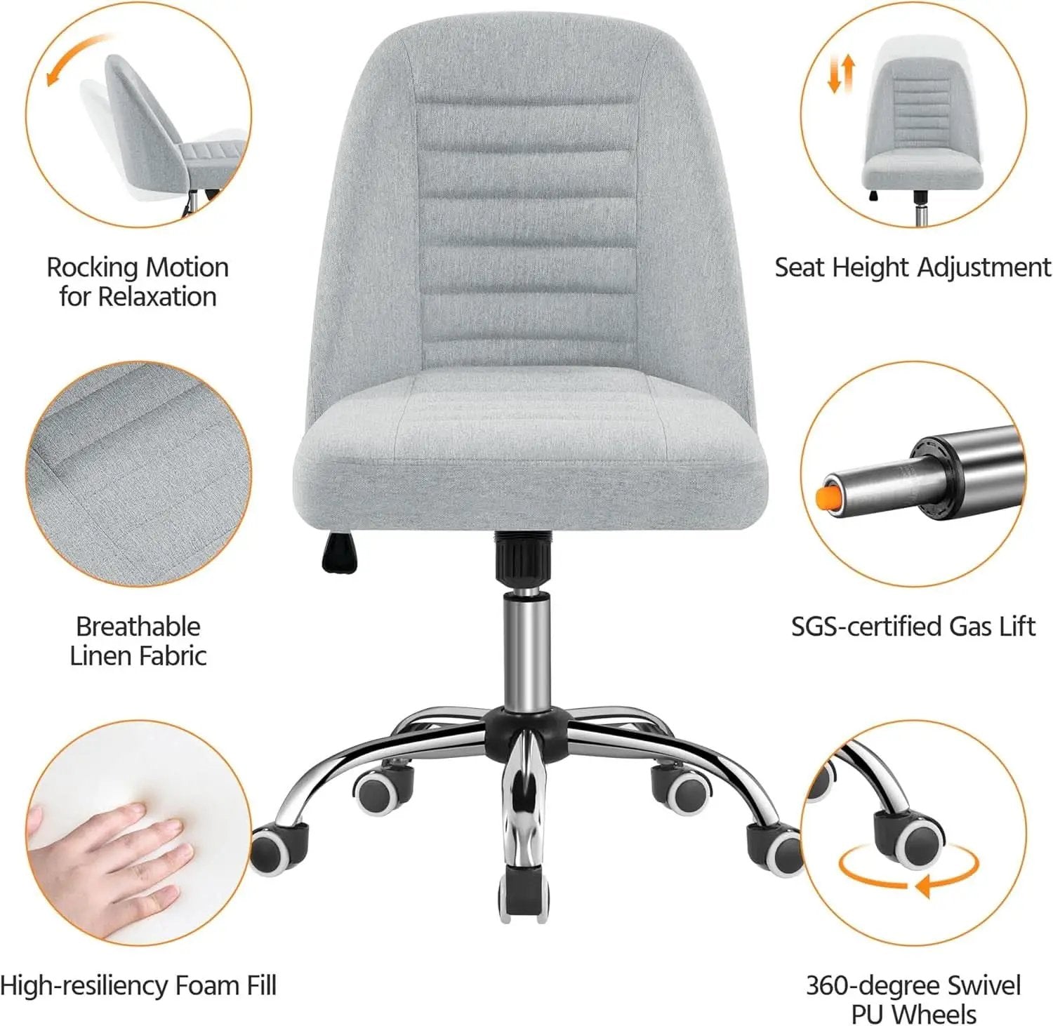 Linen Office Desk Chair With Rolling Wheels For Home Office from PriceLows™