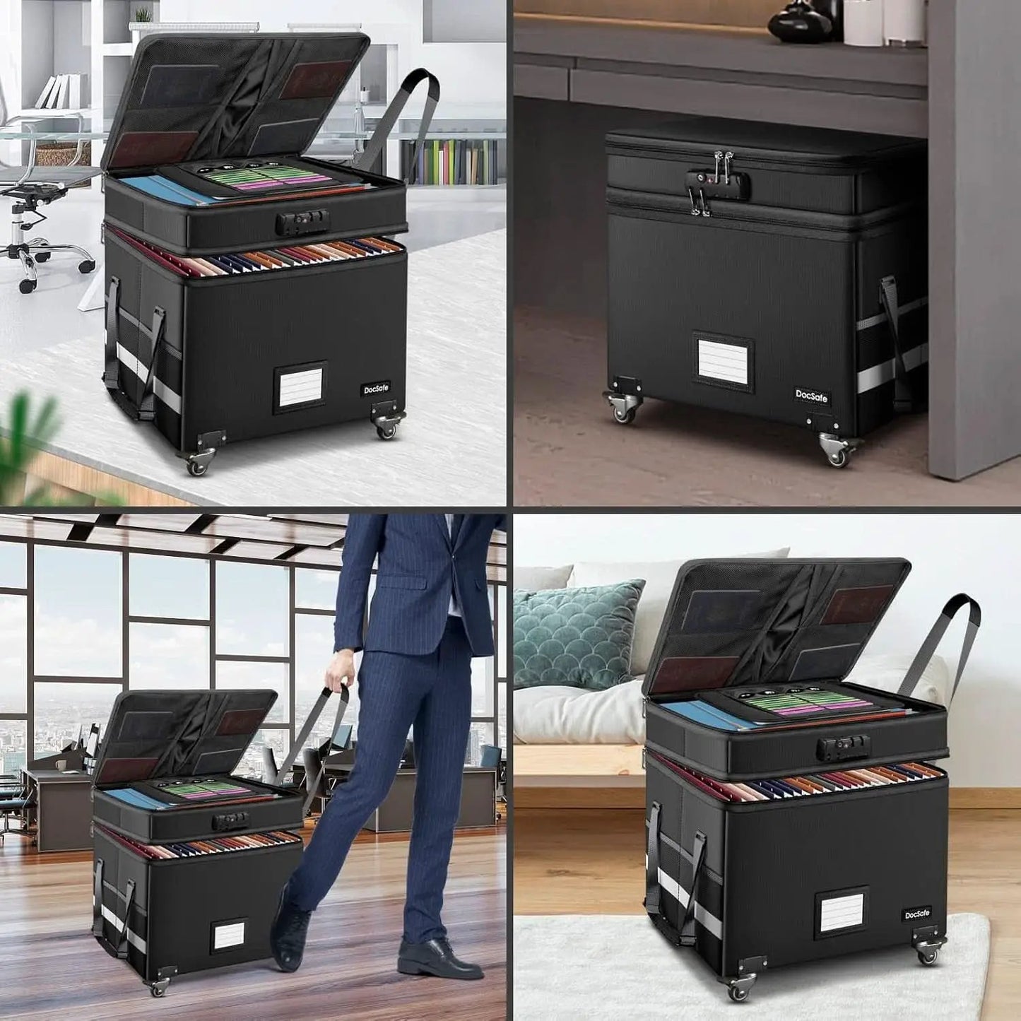 Fireproof File Box With Lock Wheels Rolling Portable from PriceLows™