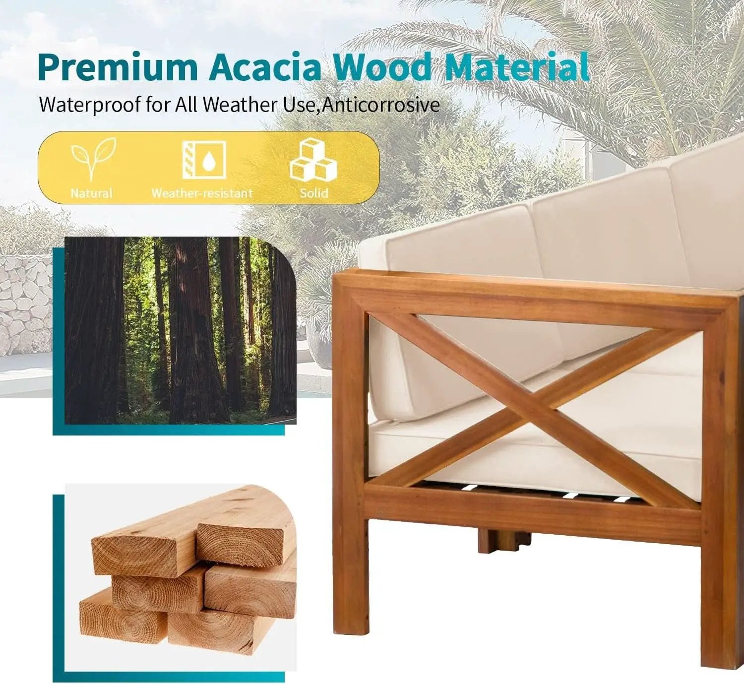 Acacia Wood Outdoor 5 Piece Patio Set With Cushions from PriceLows™