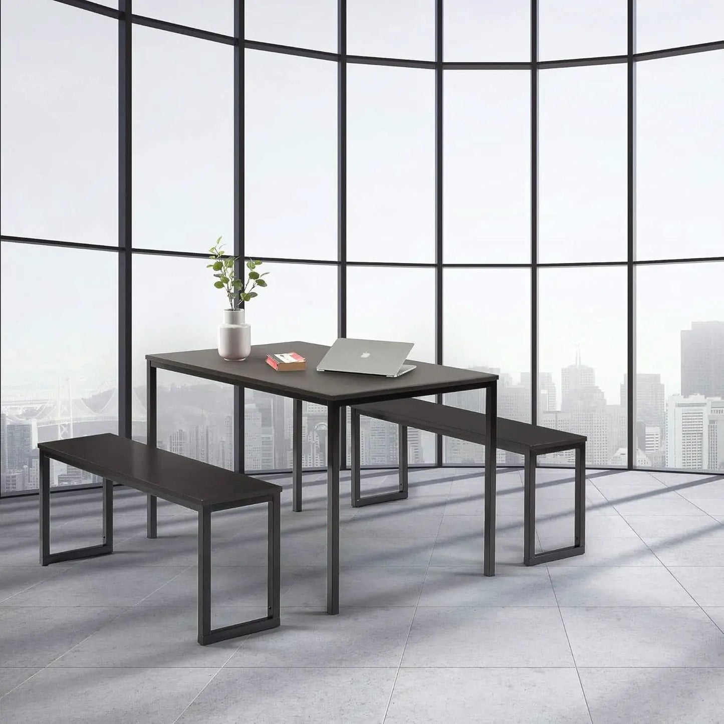 Espresso Textured Metal Frame Dining Table Benches from PriceLows™
