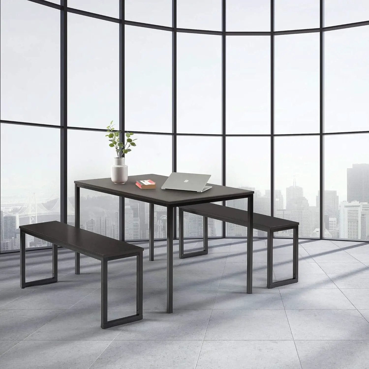 Espresso Textured Metal Frame Dining Table Benches from PriceLows™