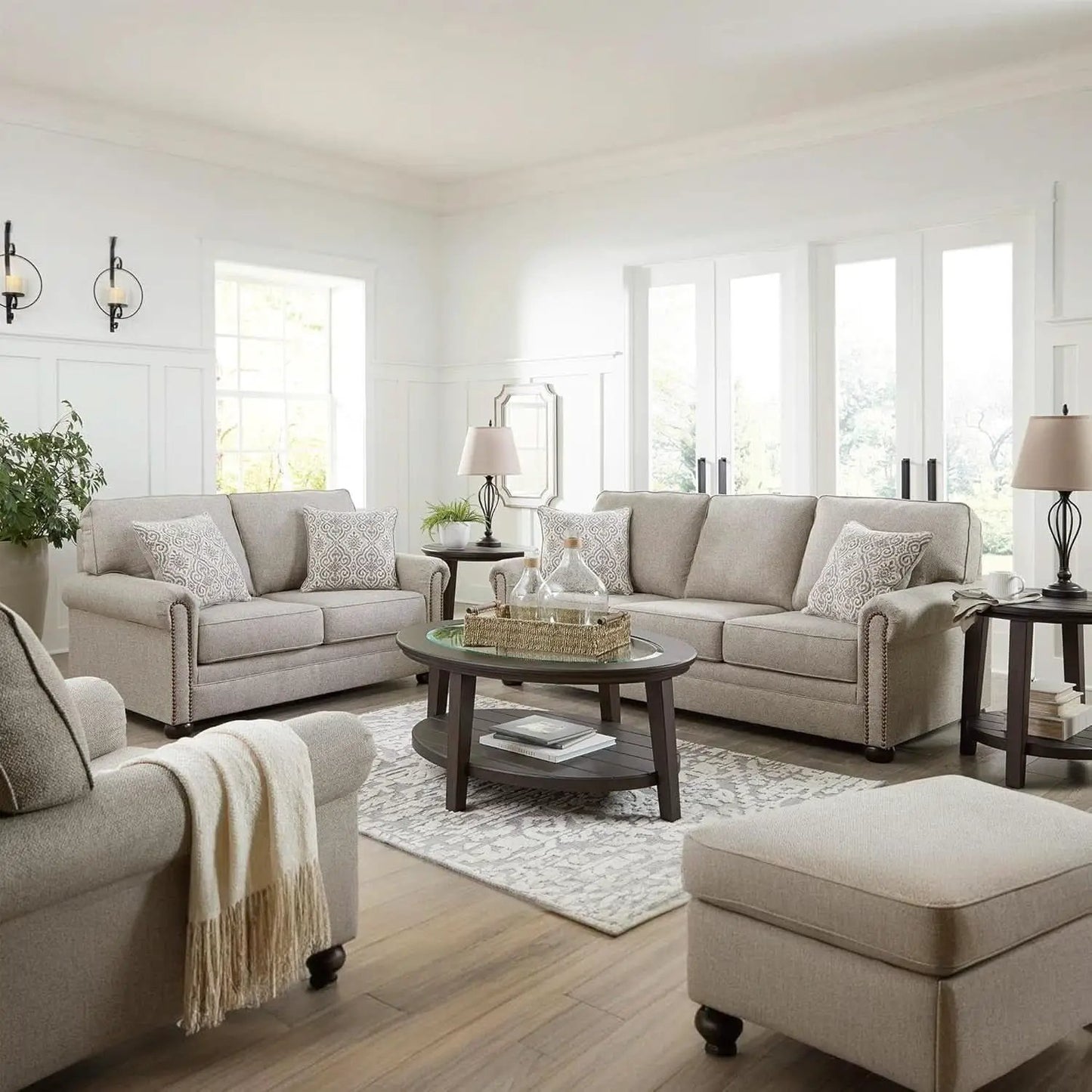 Rectangular Upholstered Ottoman Light Brown Bun Legs from PriceLows™
