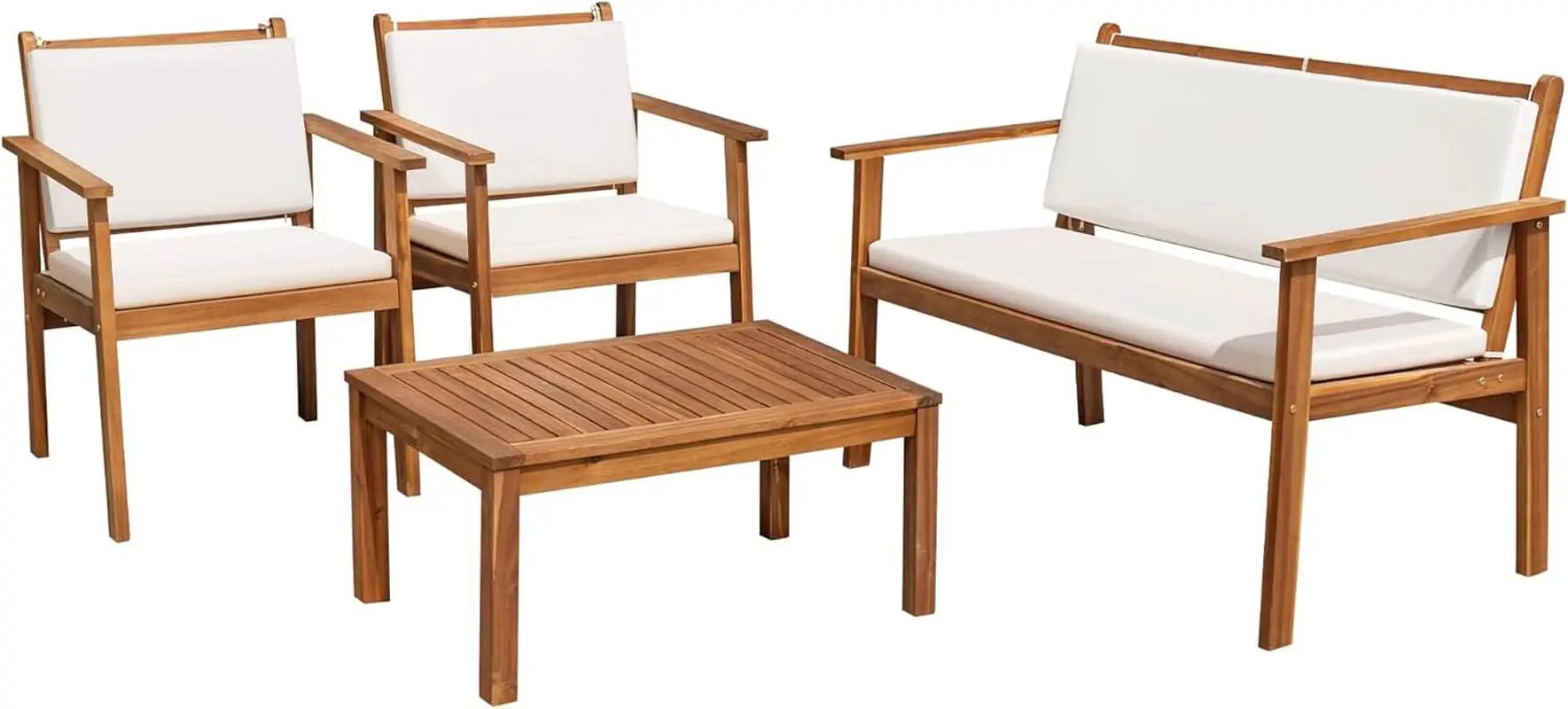 Acacia Wood 4 Piece Patio Conversation Set With Cushions from PriceLows™