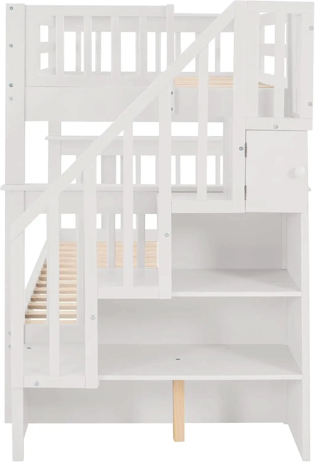 Twin Over Twin Bunk Bed With Stairs And Trundle White from PriceLows™