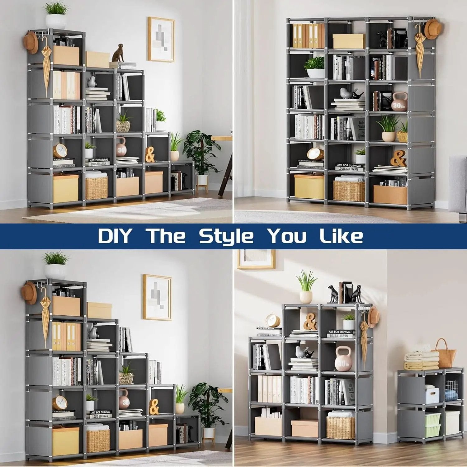 Grey 18 Cube Storage Organizer Tall Bookcase Shelf from PriceLows™