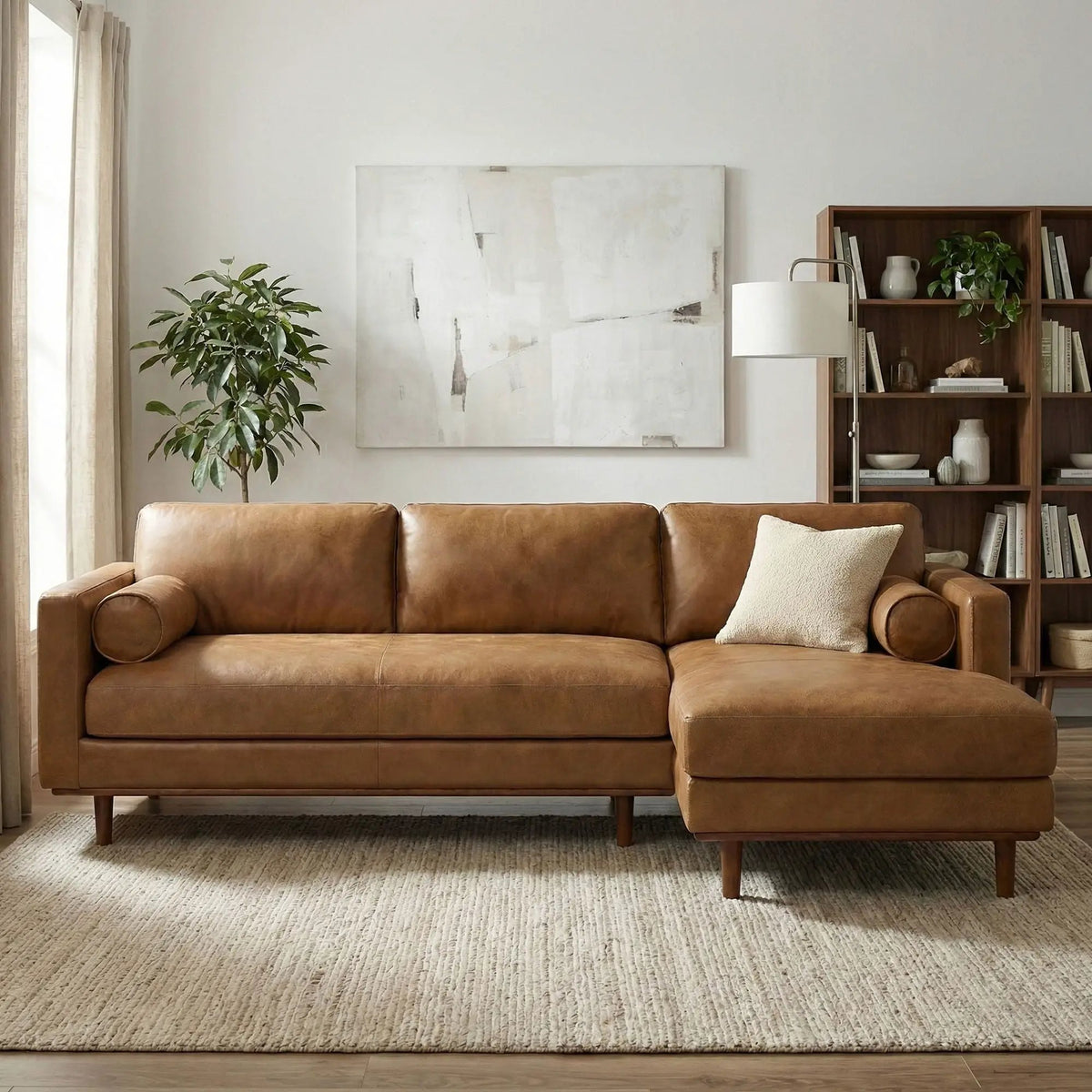 Morrison Upholstered Sectional Sofa | Genuine Aniline Leather | Chaise Cushions | 102.2 Inch Length