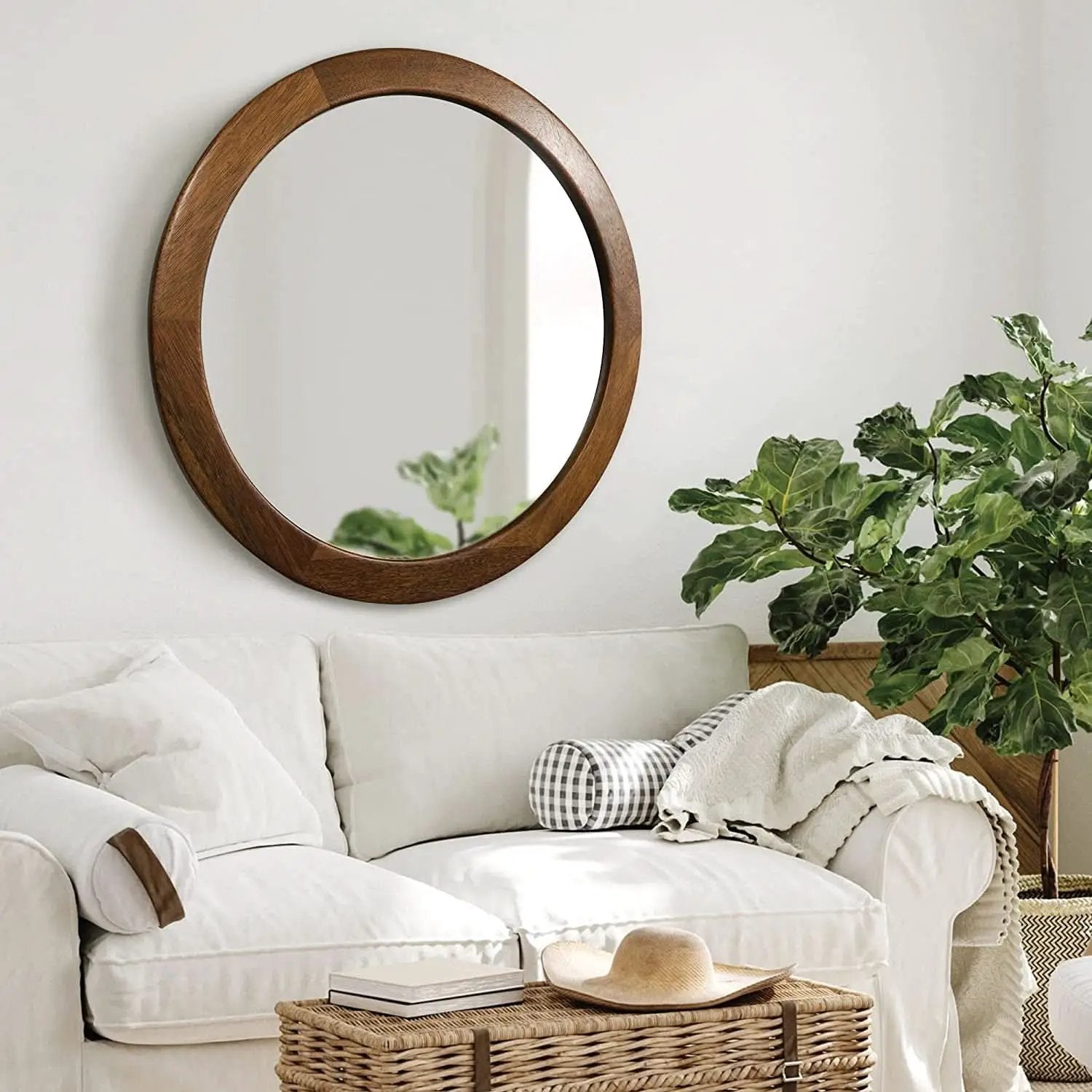 Walnut Frame Rustic Wooden Wall Mirror Bedroom Decor from PriceLows™