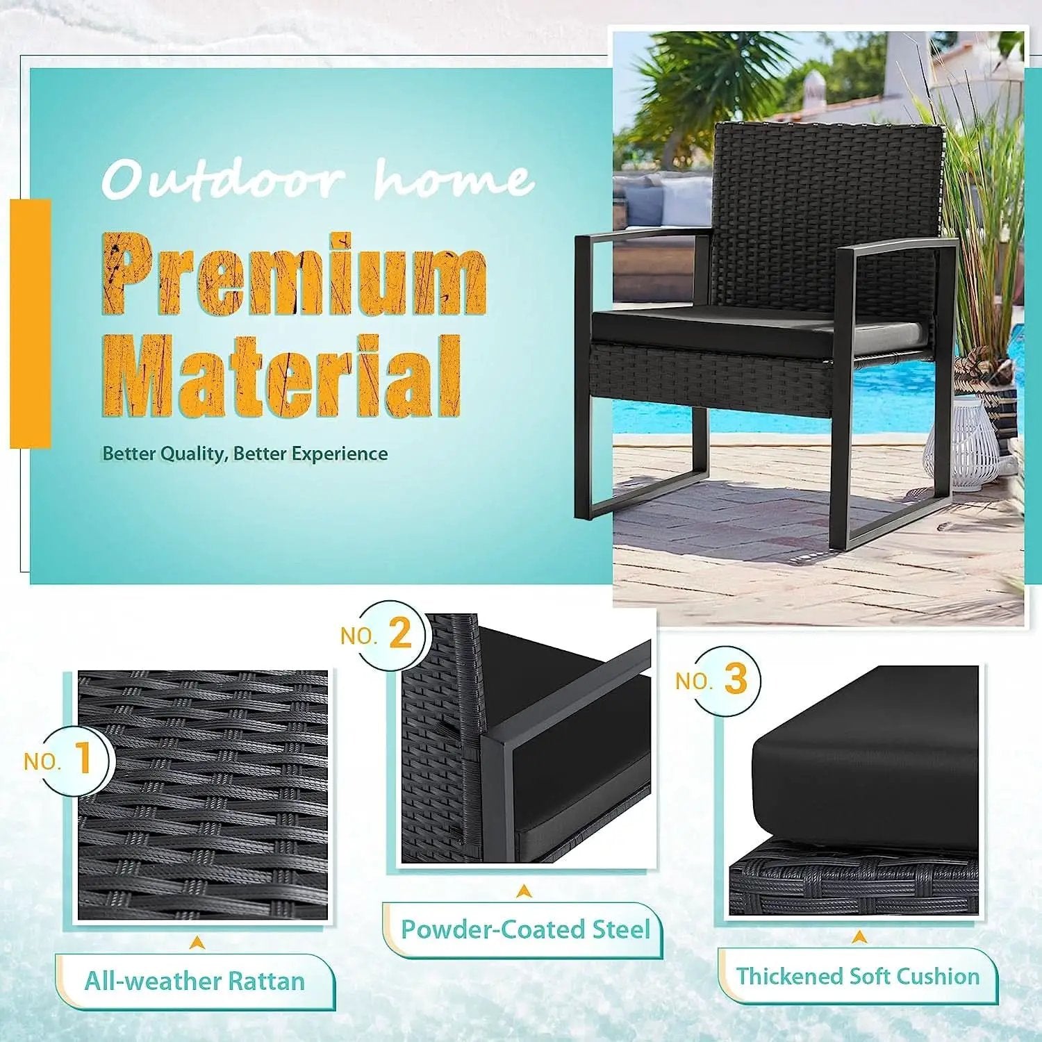 Black Cushioned Outdoor All Weather Patio Conversation Set from PriceLows™