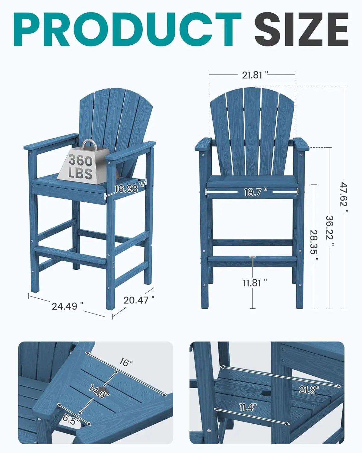 Widened Tall Adirondack Chairs Set with Double Tray from PriceLows™