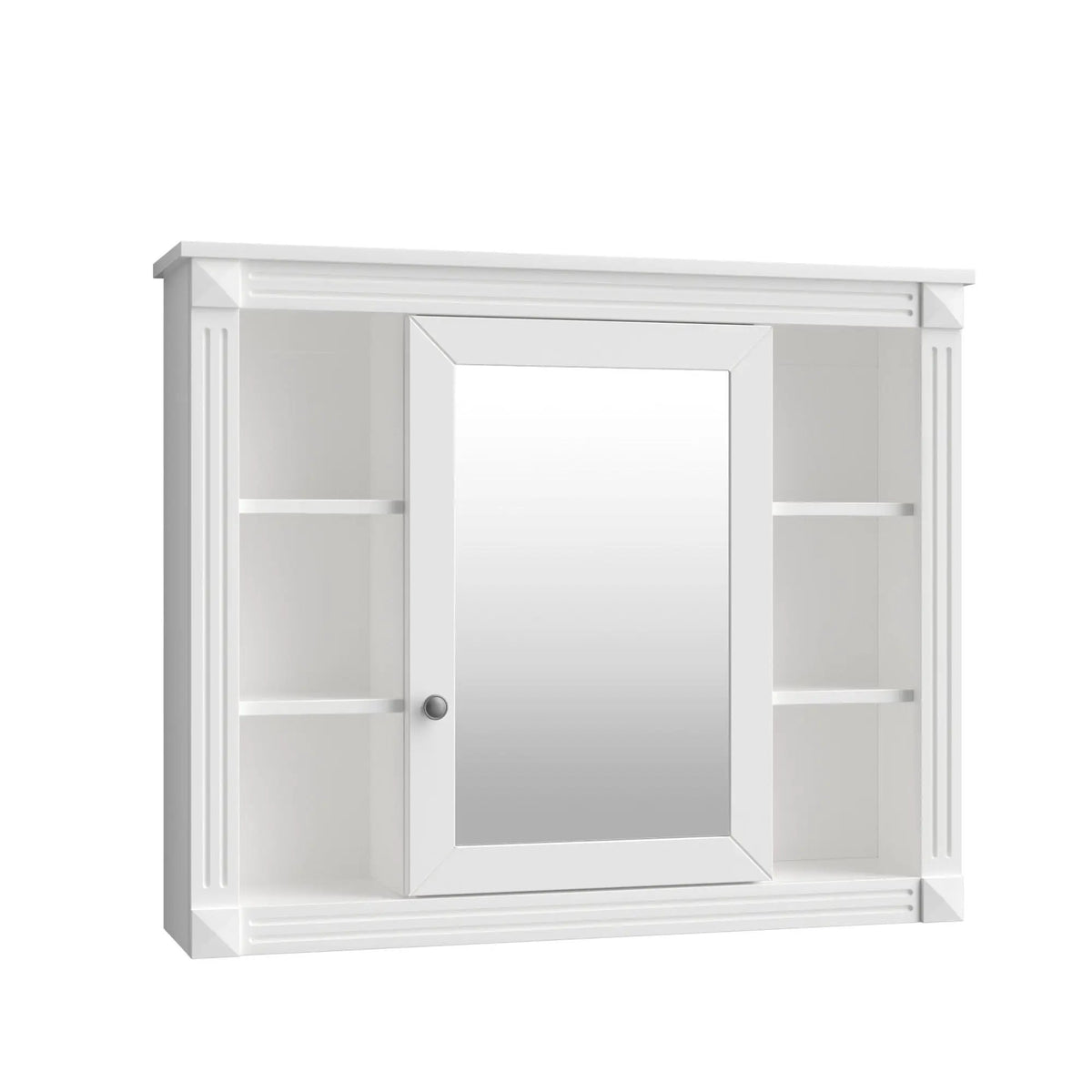 Bathroom Storage Cabinet With Mirror | 6 Open Shelves | Vintage Handle | Adjustable Interior