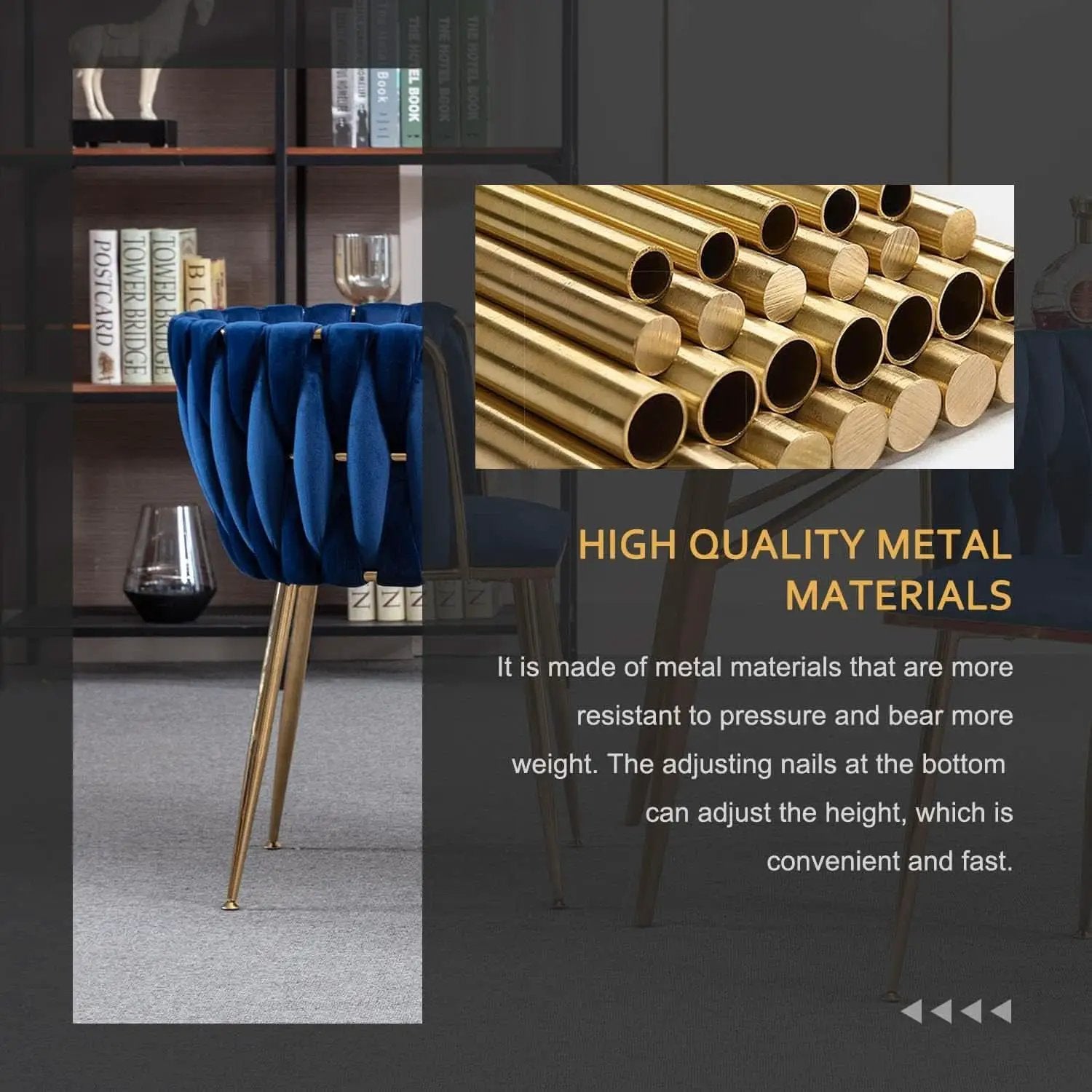 Blue Velvet Modern Dining Chairs Set Of 4 With Gold Legs from PriceLows™