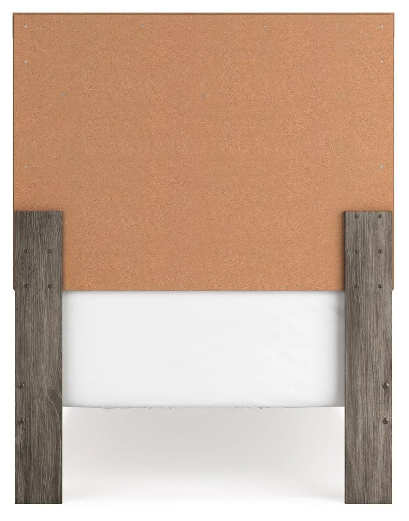 Ralinksi Panel Bed | Rustic Warm Gray Finish | Replicated Oak Grain | Pewter Handles