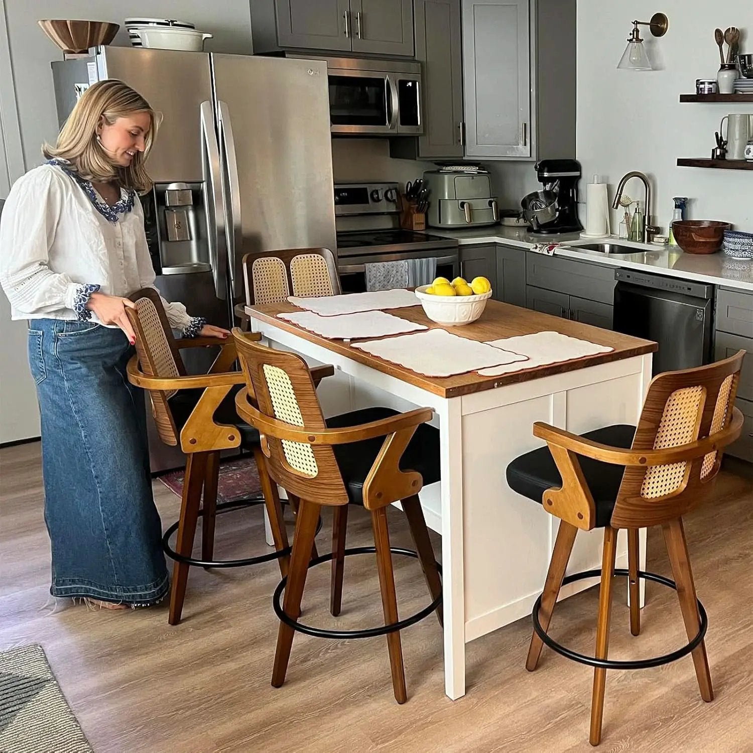 Swivel Counter Stools Set of Two with Rattan Back from PriceLows™