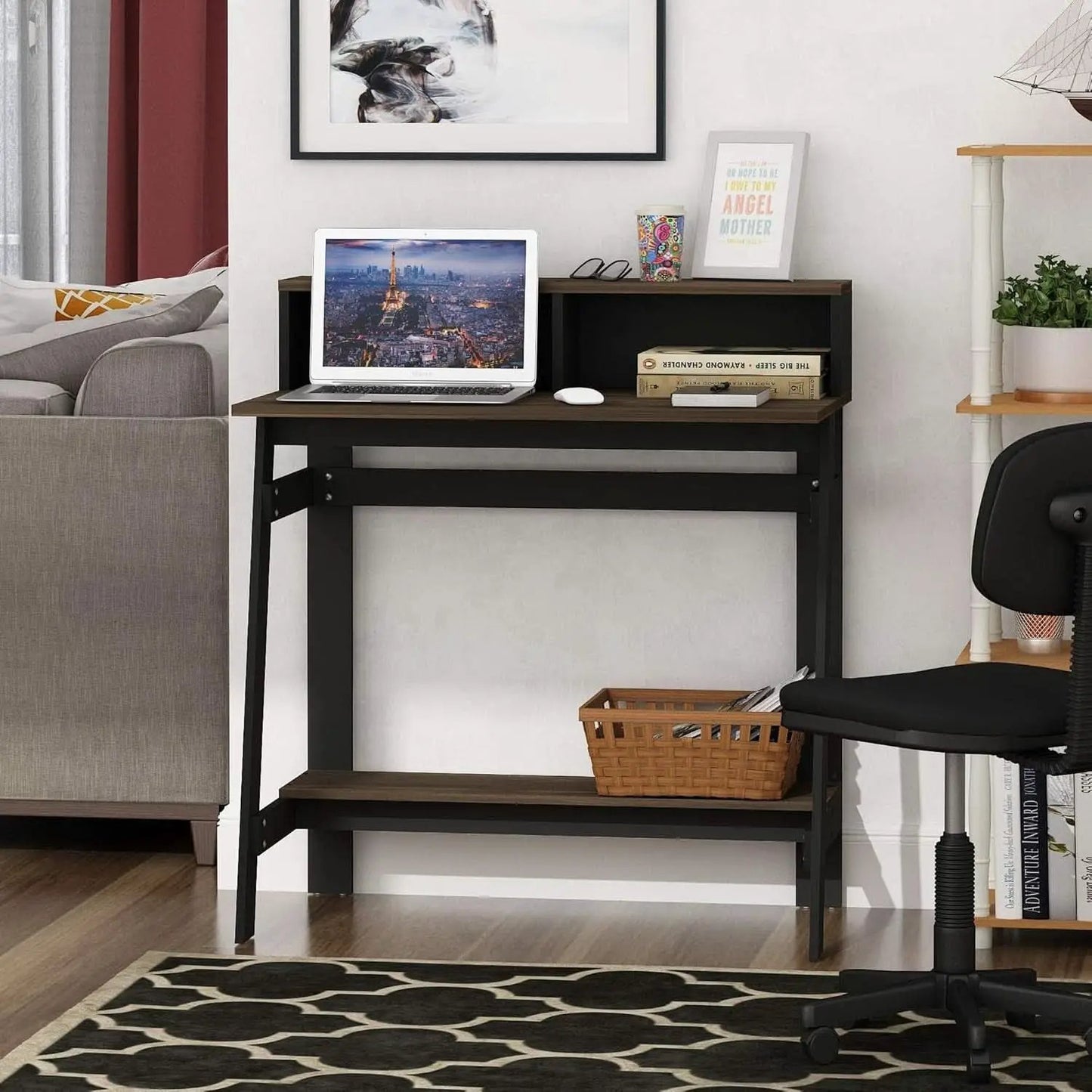 A Frame Computer Desk with Hutch Storage in Columbia Walnut from PriceLows™