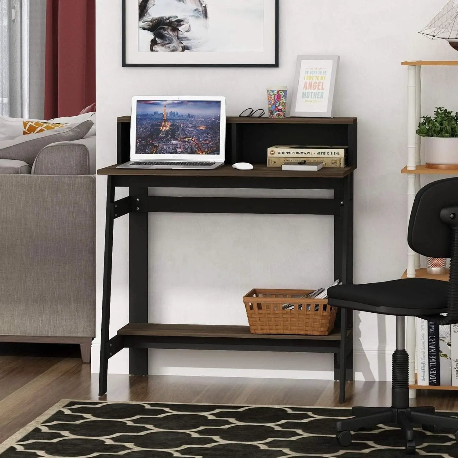 A Frame Computer Desk with Hutch Storage in Columbia Walnut from PriceLows™