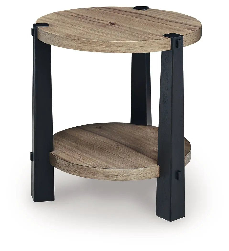 Ridgester Round End Table | Hickory Veneer | Natural Wood-Tone Finish | 22.5 Inch Diameter