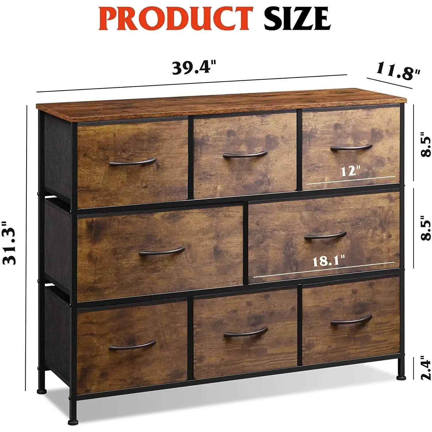Rustic Brown Dresser With 8 Large Deep Drawers For Bedroom from PriceLows™