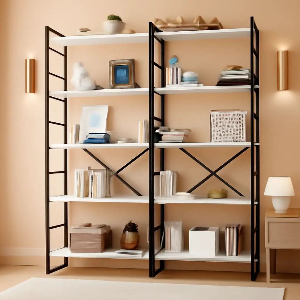 Two Piece Five Tier White Bookshelf Set Industrial Modern Bookcase For Living Room Office from PriceLows™
