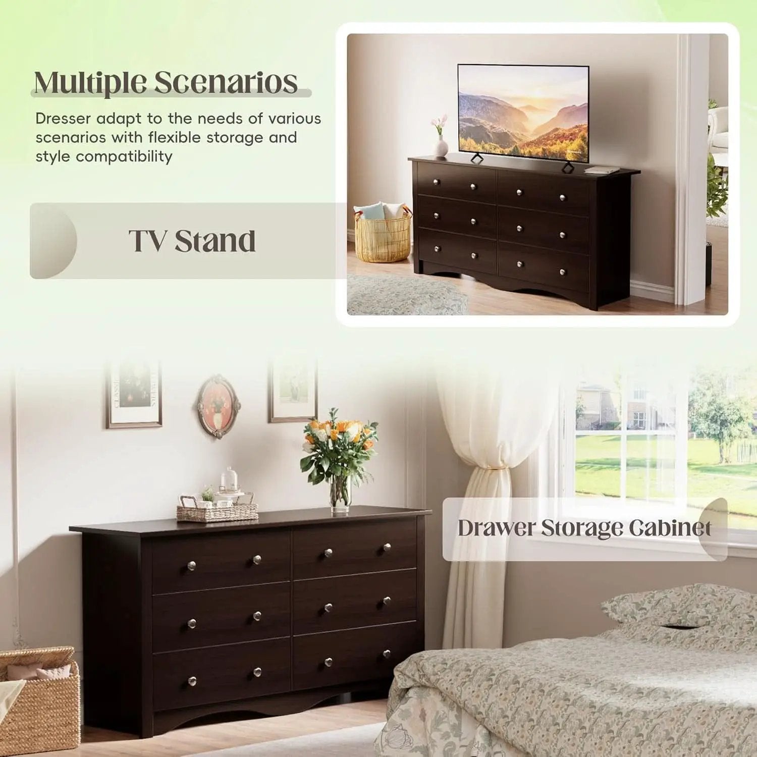 Dark Brown SolidWood Dresser Featuring Ample Storage from PriceLows™
