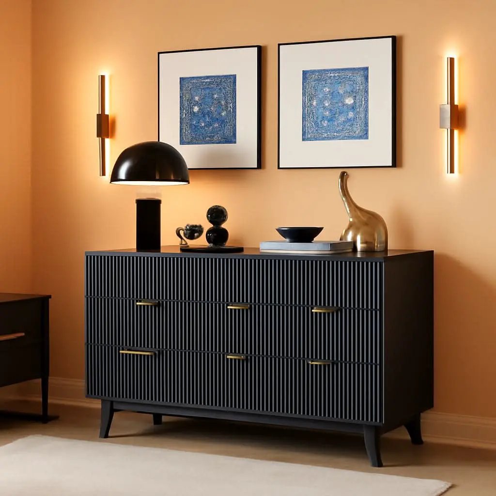 54 Inch Fluted Dresser With Dark Gray Faux Marble Top from PriceLows™