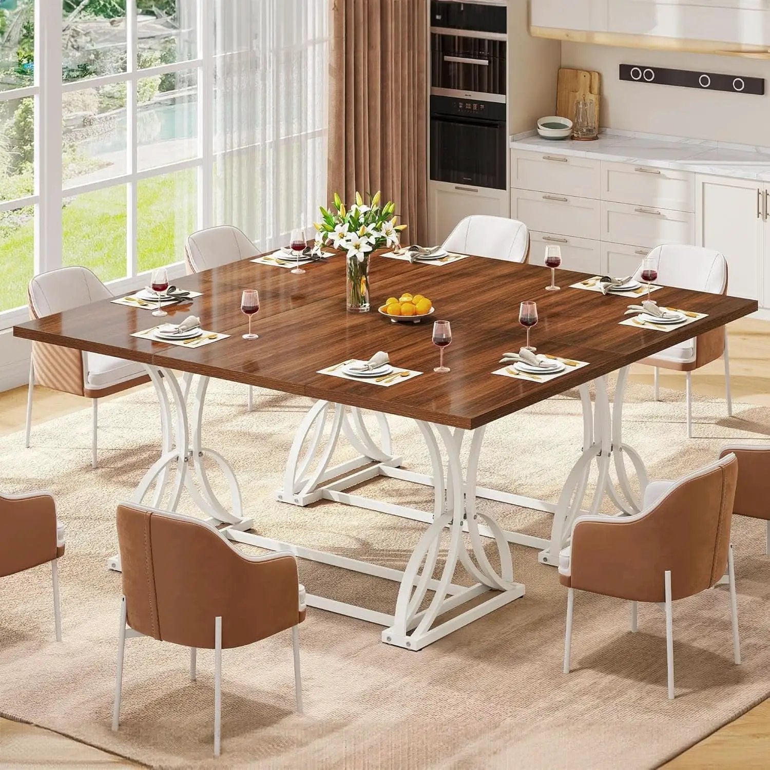 Walnut Rectangular Dining Table With Thick Top Seats 6 8 from PriceLows™