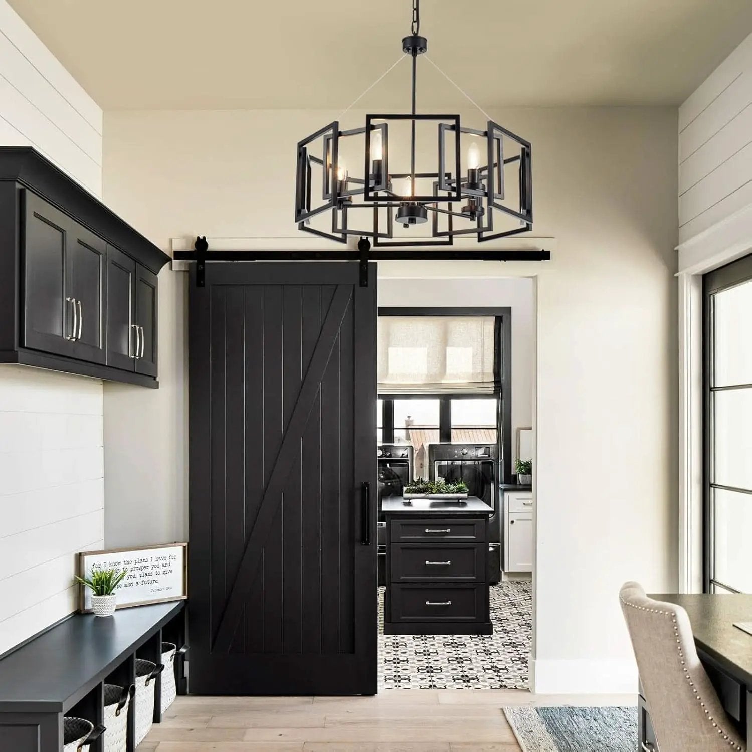 Industrial Style Five Light Matte Black Pendant Chandelier from PriceLows™