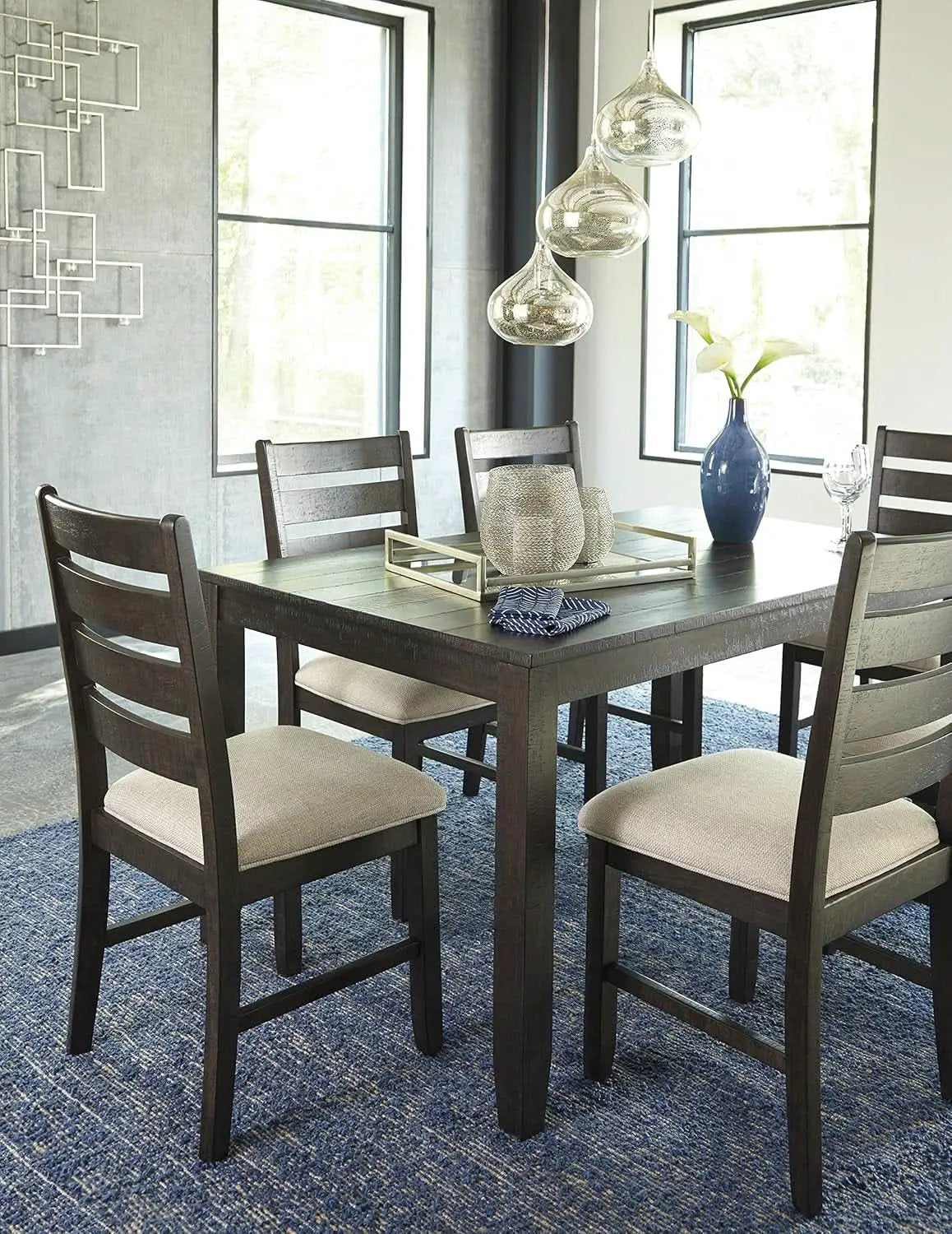 Brown Rectangular Dining Table Set Upholstered Chairs from PriceLows™