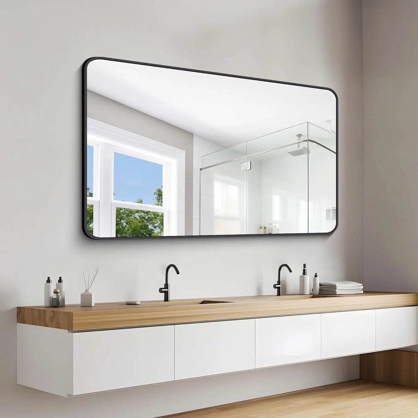 60x36 Inch Matte Black Bathroom Mirror With Metal Frame from PriceLows™