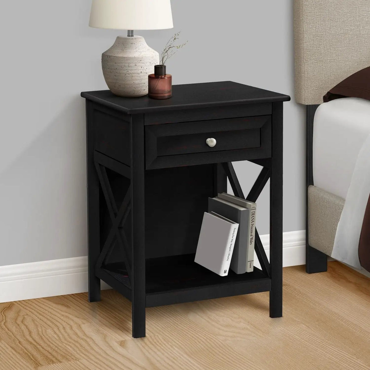 2-Tier Accent End Table | 25 Inch Height | Paneled Storage Drawer | Transitional Style