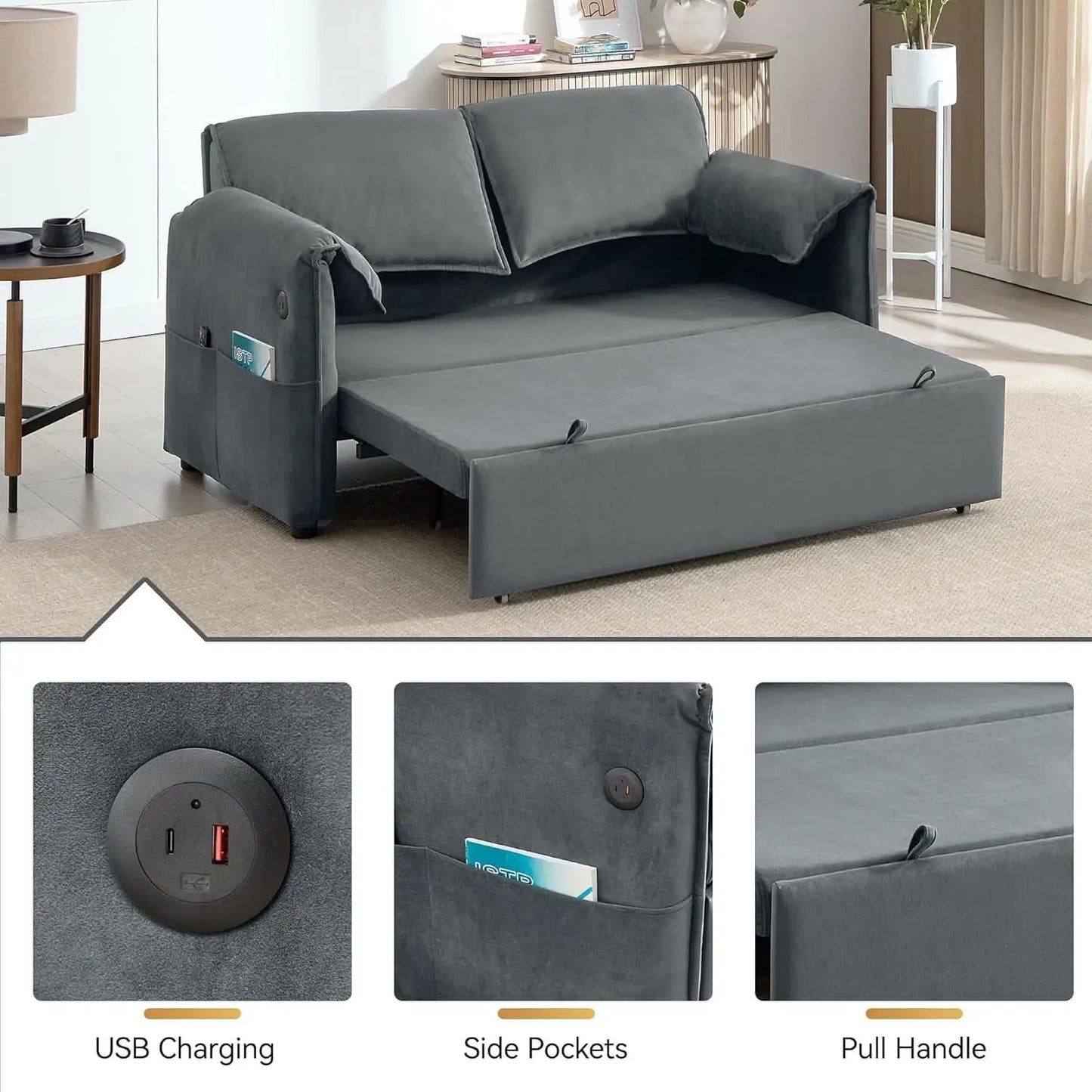 Sixty ThreeInch Pullout Velvet SofaBed Premium Edition from PriceLows™