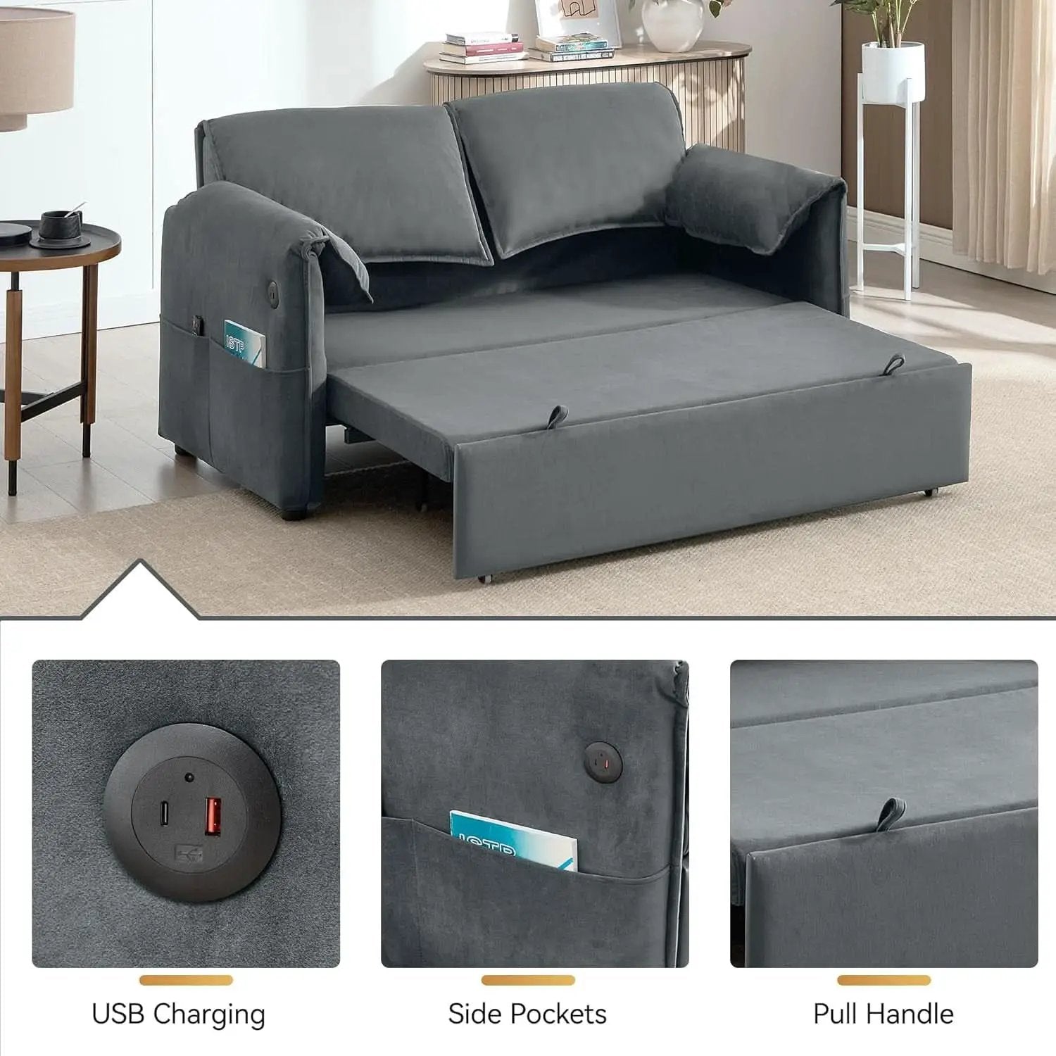 Sixty ThreeInch Pullout Velvet SofaBed Premium Edition from PriceLows™