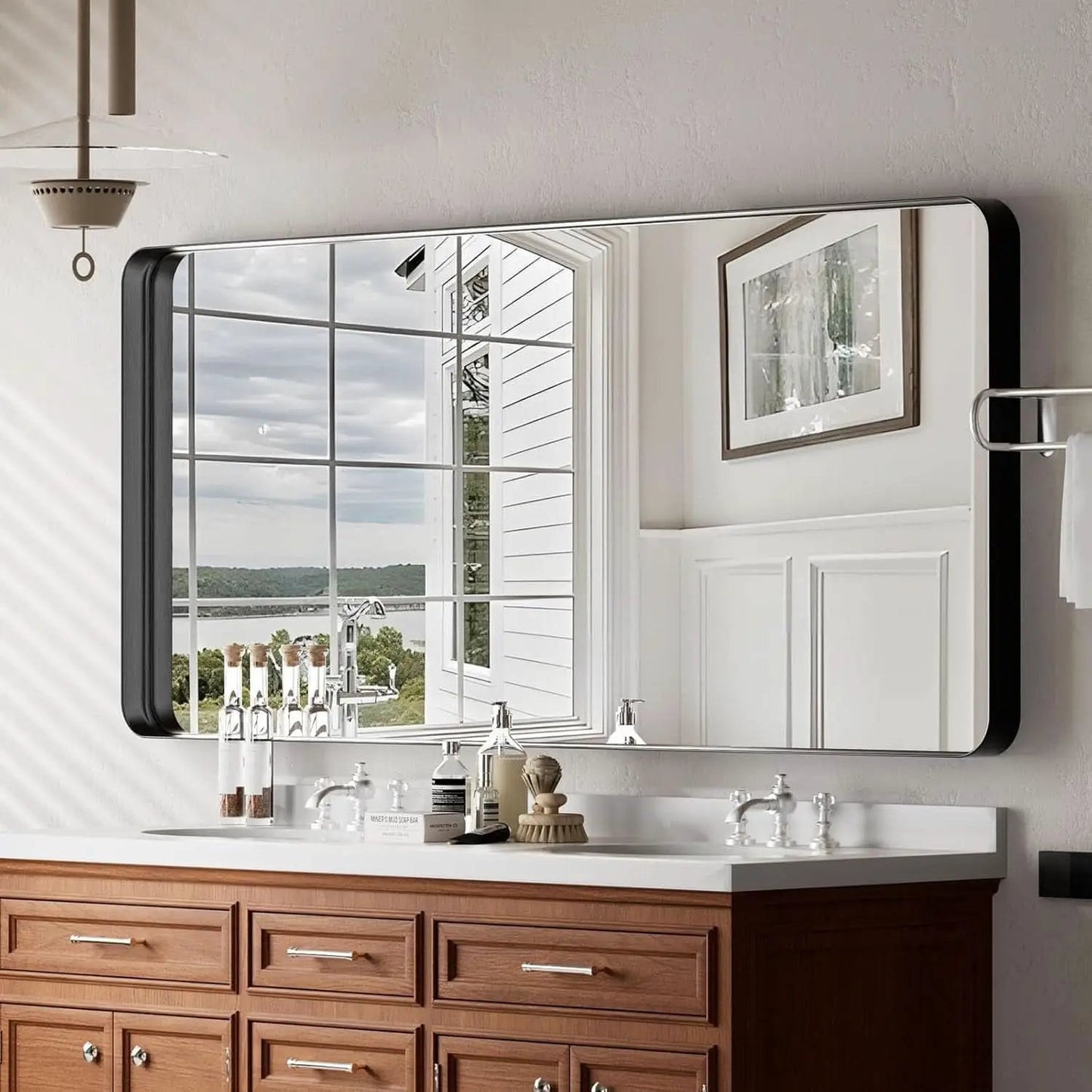 Bathroom Mirror 30x48 Inch Black Deep Frame Wall Mirror from PriceLows™