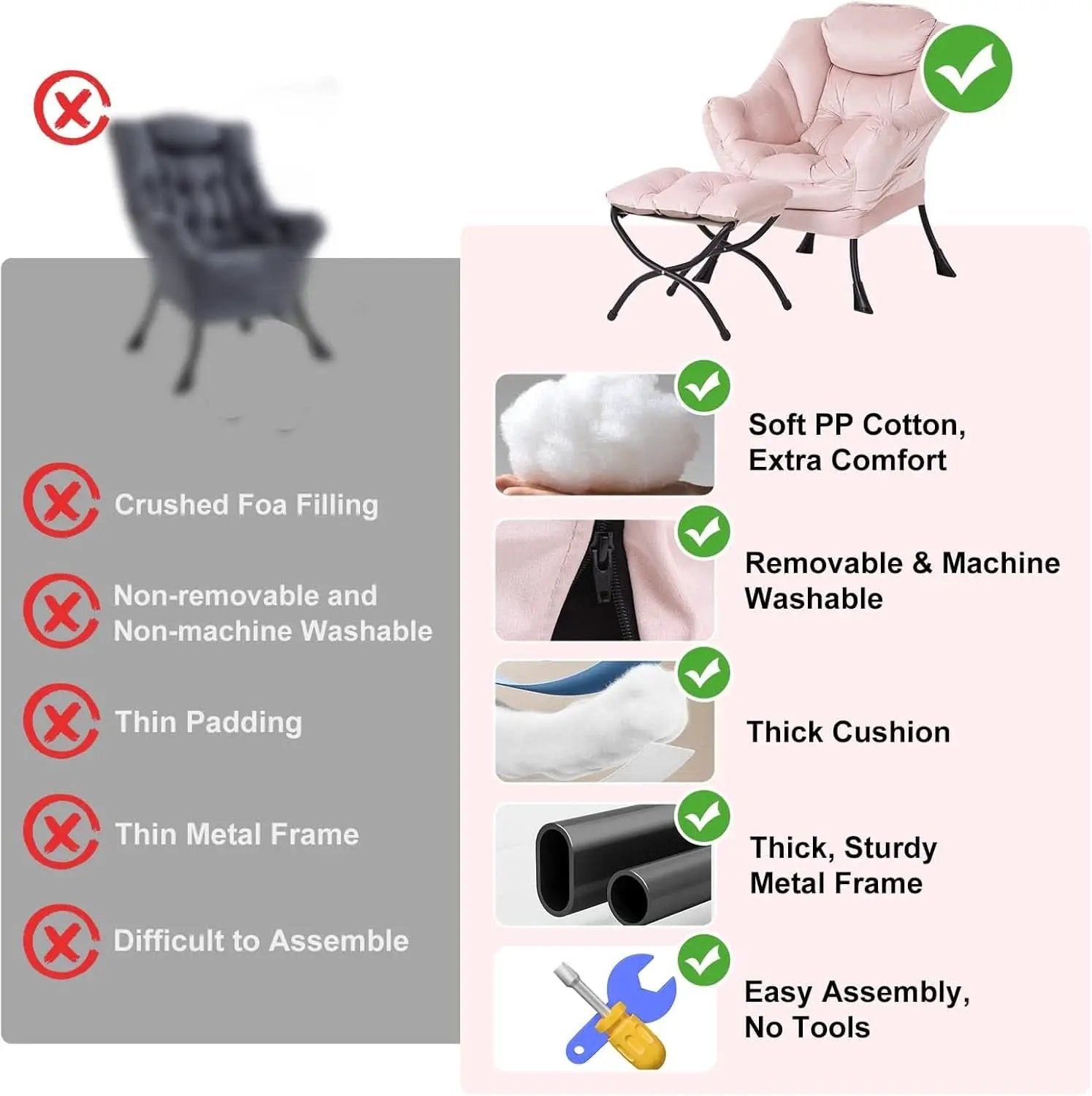 Pink Velvet Lounge Chair With Folding Footrest Ottoman from PriceLows™