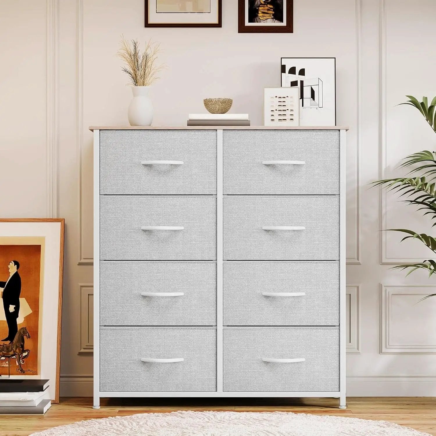 Bedroom Tall Linen Textured Fabric Dresser Drawers from PriceLows™
