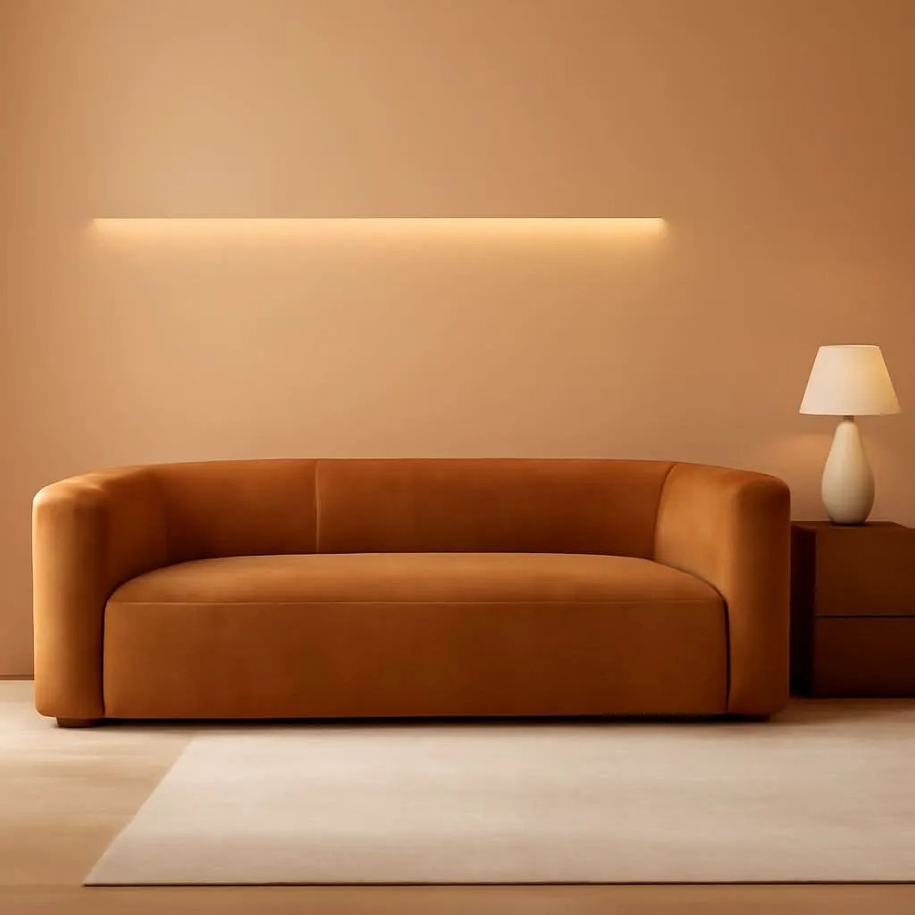 Modern Velvet 3-Seater Sofa in Tangerine with Curved Back Design from PriceLows™