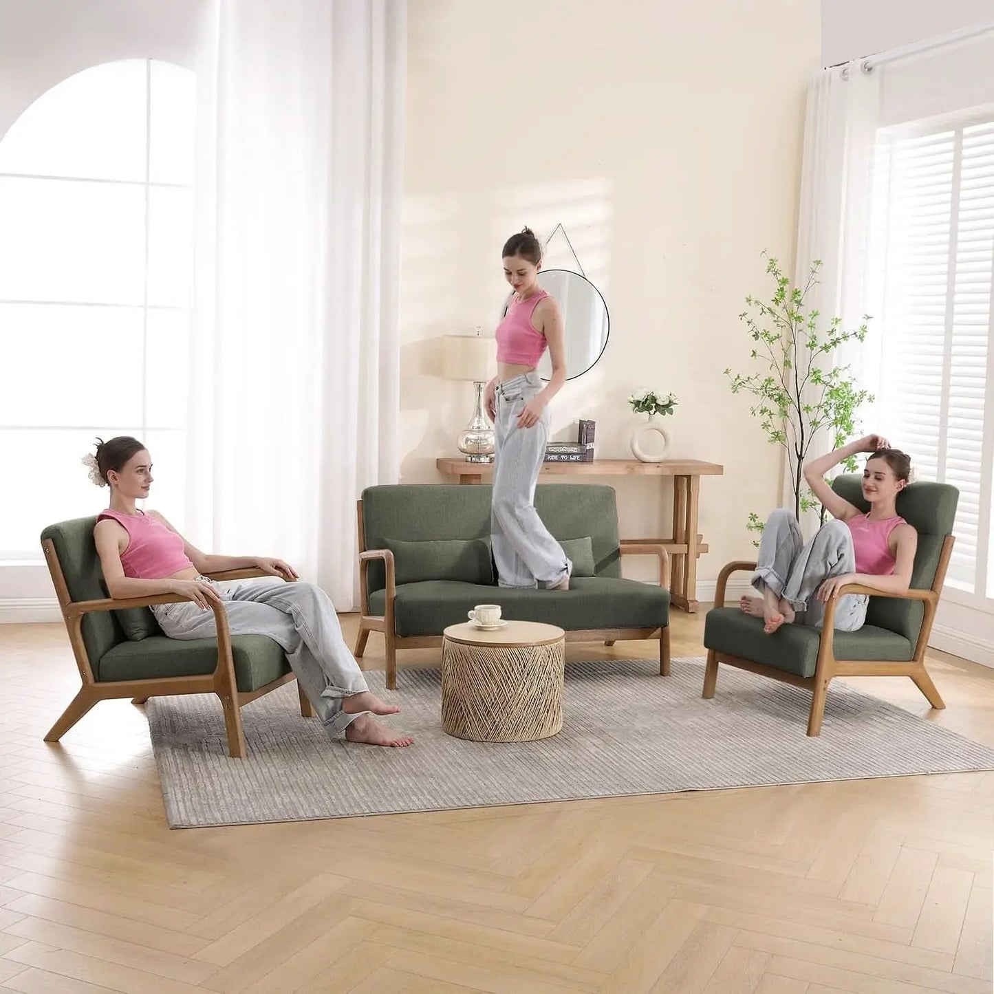 Green Upholstered Mid Century Modern Accent Armchair from PriceLows™