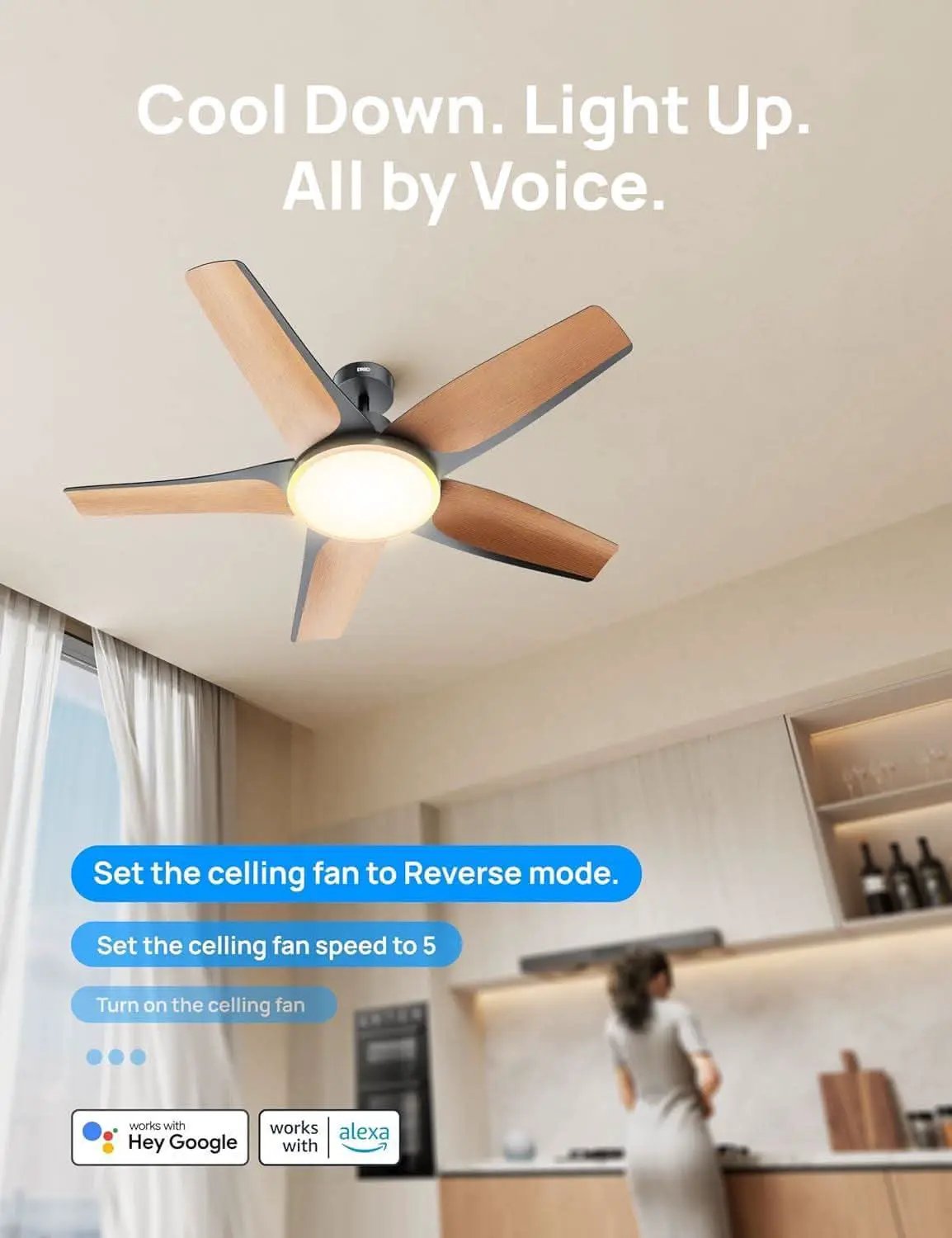 52 Inch Low Profile Smart Ceiling Fan Alexa RGB Lighting from PriceLows™