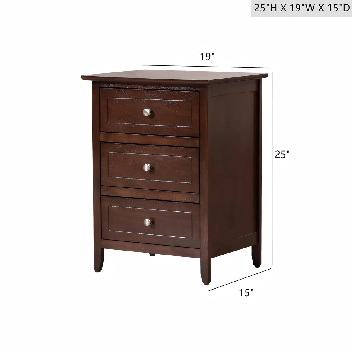 Nightstand | 3 Drawer | Real Wood Veneer | Nickel Hardware