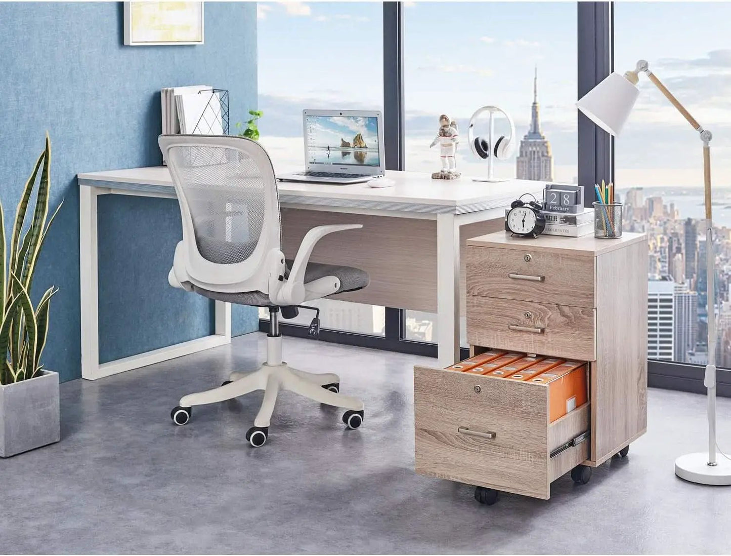 Oak 26 Inch High 3 Drawer File Cabinet With Lock For Letter Size Files And Mobile Under Desk from PriceLows™