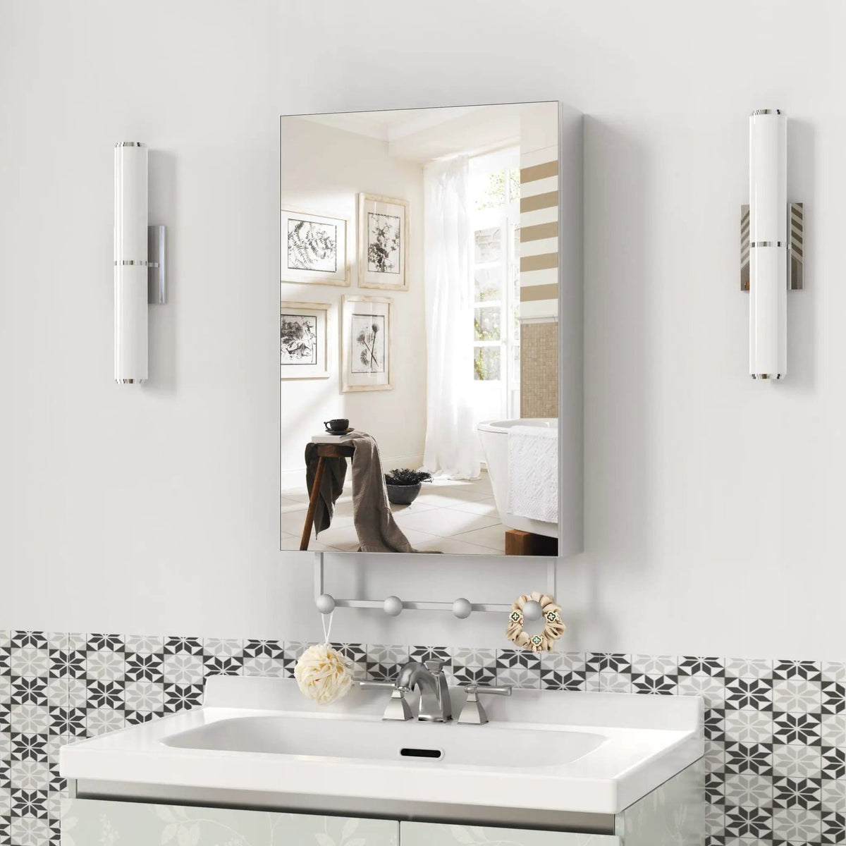 Medicine Cabinet, Wall Mounted Bathroom Mirror With Storage, Adjustable Shelves - | 24 x 16 x 4.8 in | Bathroom Furniture | Silver