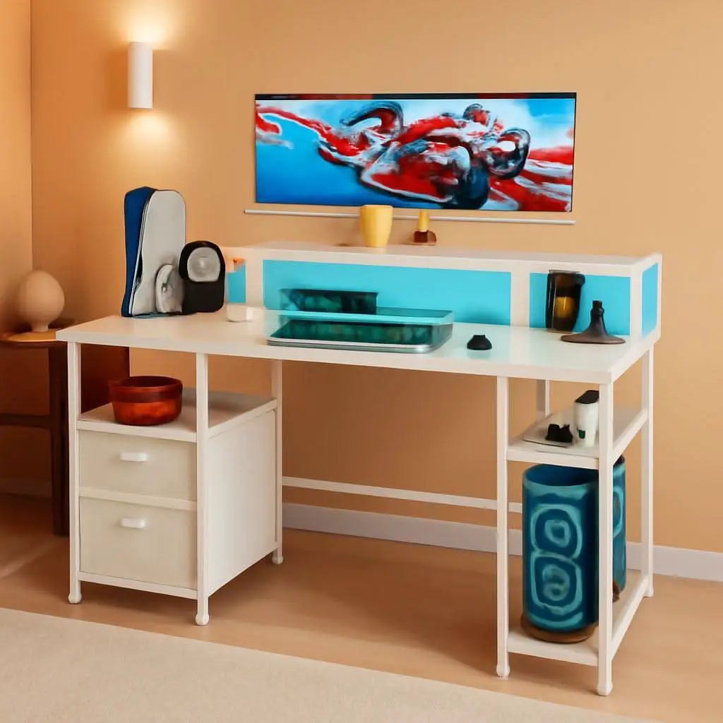61 Inch Computer Desk With Integrated Power Outlet LED from PriceLows™