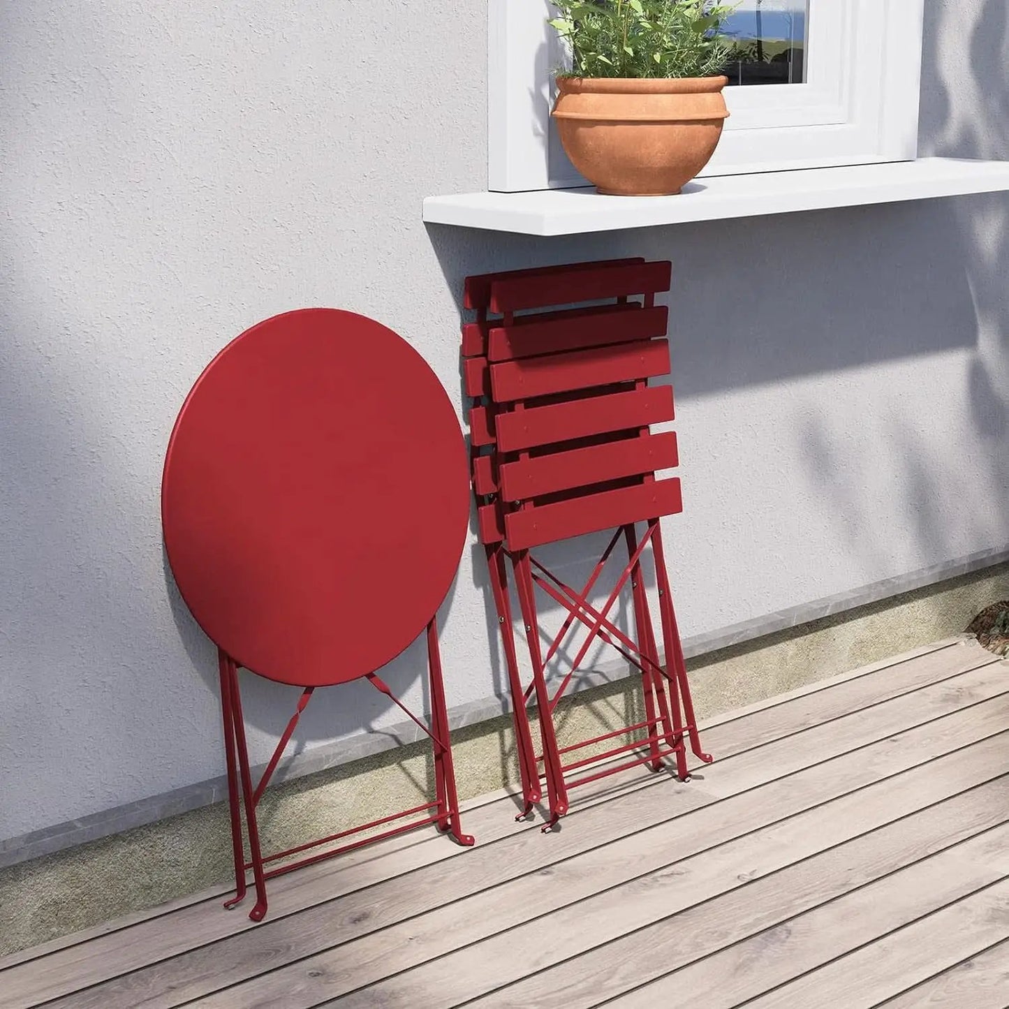 3-Piece Folding Outdoor Bistro Set Red Cushioned Seats from PriceLows™